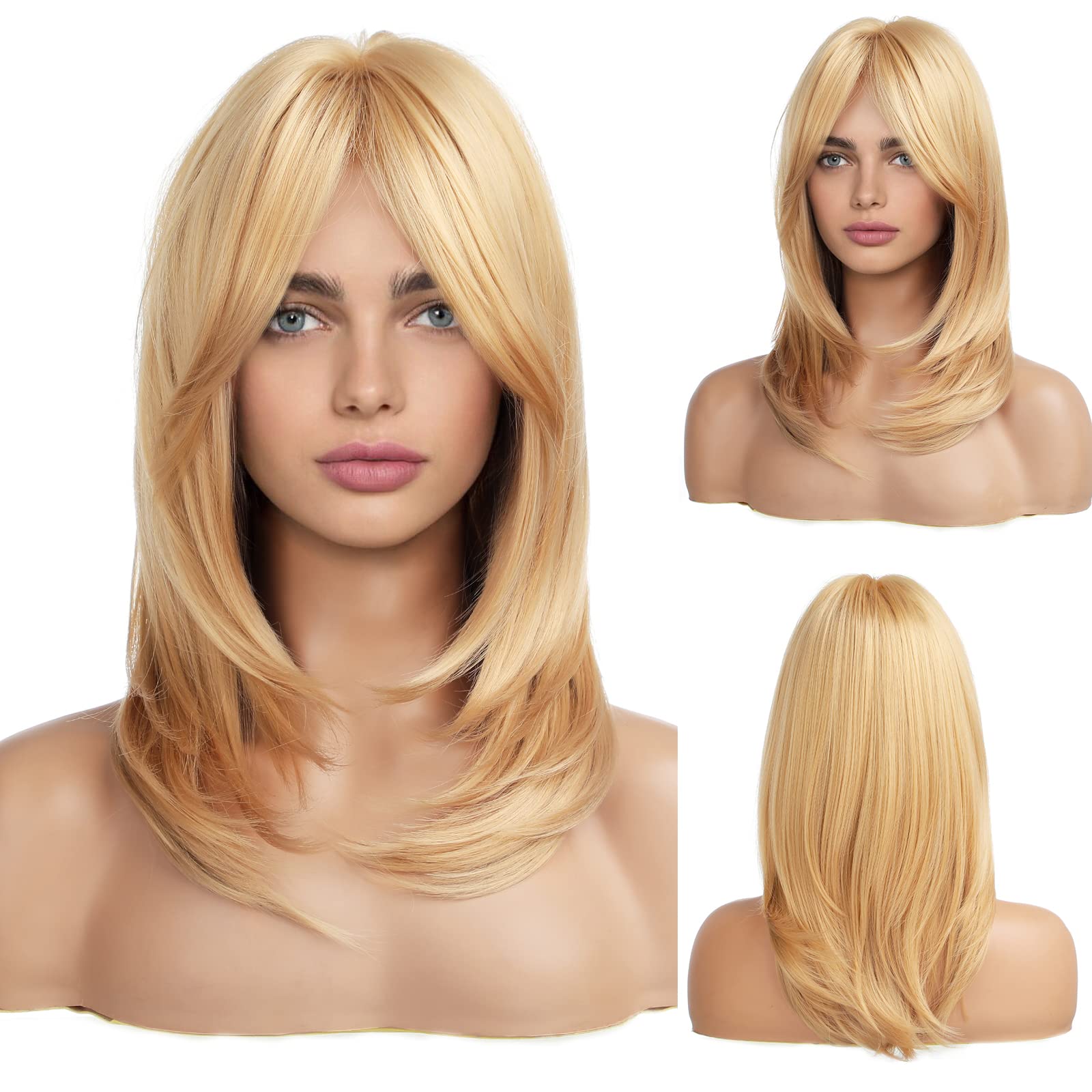 HAIRCUBE Long layered Golden Blonde Wigs for Women Synthetic Hair