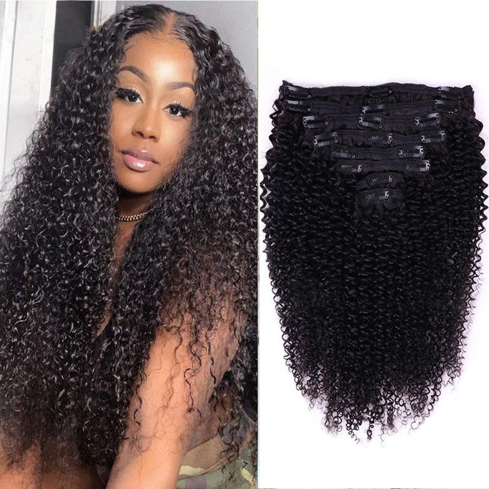 Cecycocy Kinky Curly Clip in Hair Extensions Human Hair for Black Women -  8Pcs 18Clips Double Weft