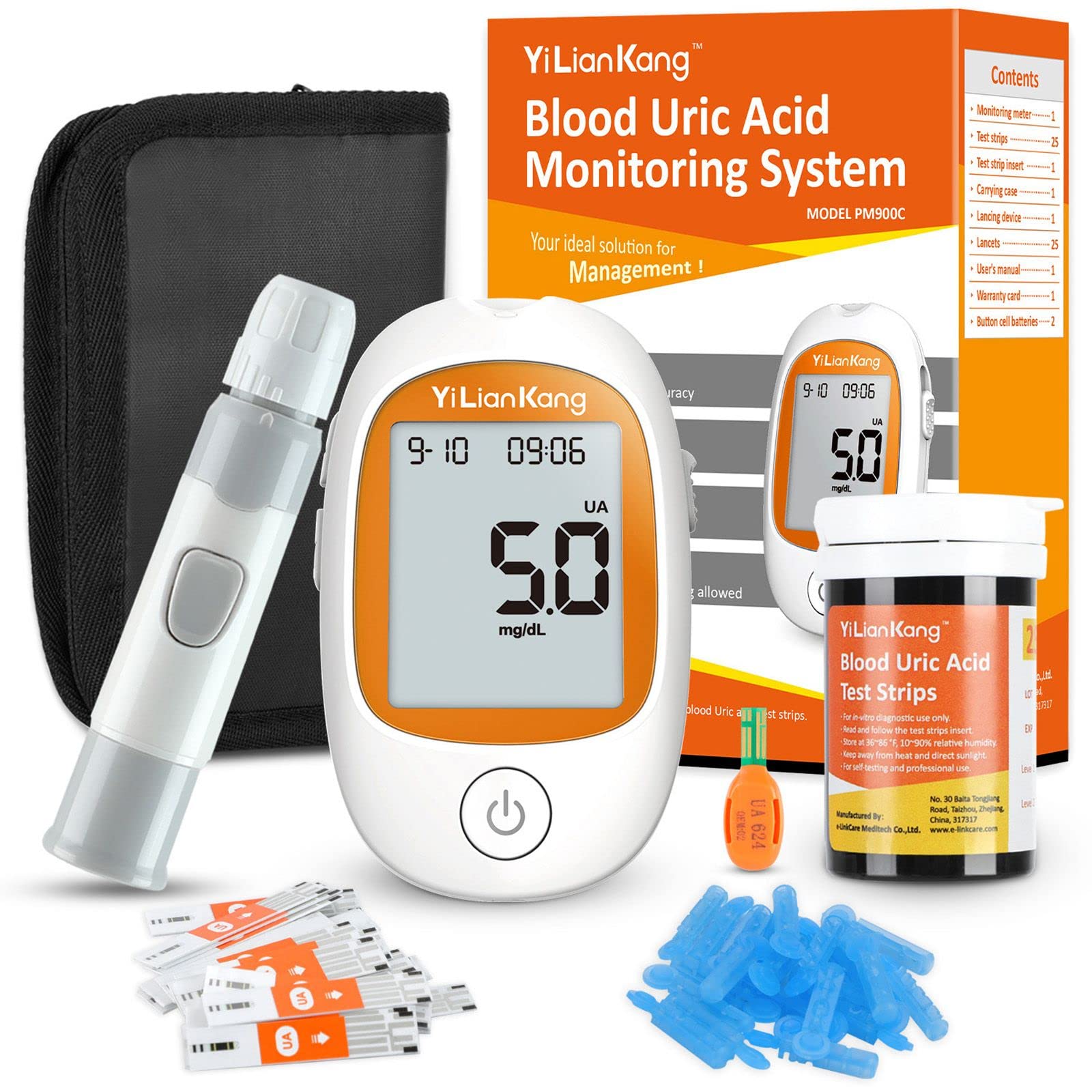 Uric Acid Test Kit, Home Uric Acid Test Meter + 25 Test Strips U-10 (mg/dL)  A+++