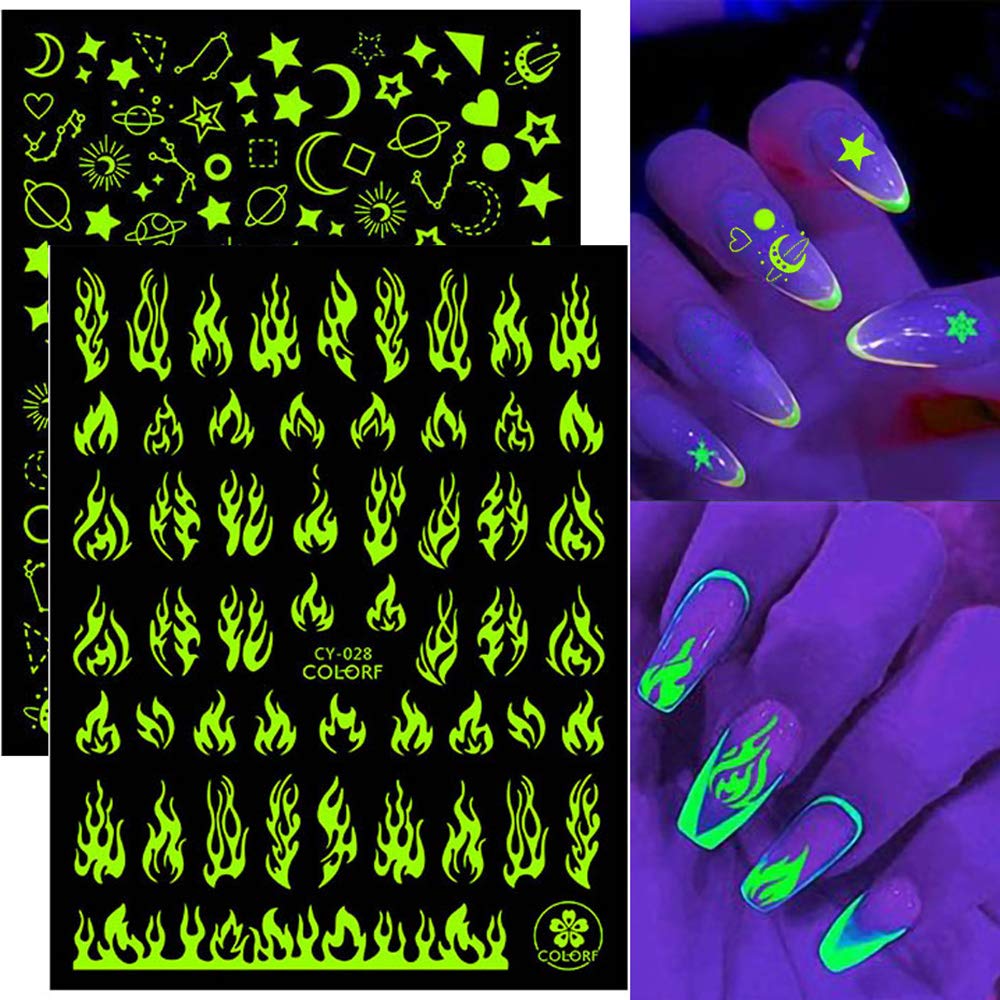 3D Fluorescent Nail Art Sticker Neon Stars Fireworks Water Drop Transfer  Decals Design Sliders Nail Design