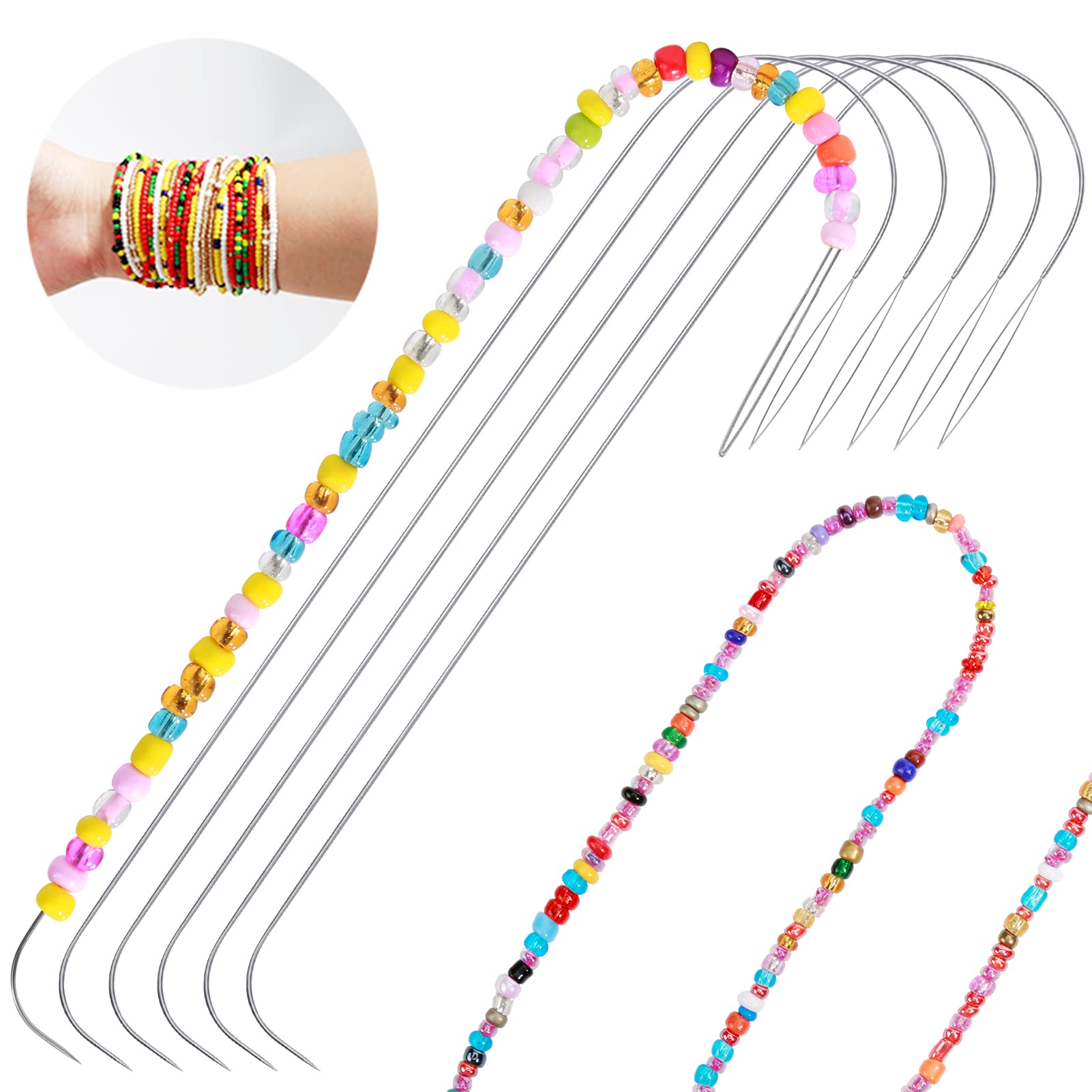 Bead Spinner Needle BLLNDX 9pcs 7.5 Inches Big Eye Curved Needles Steel Needle for String Seed Beads Jewelry Making