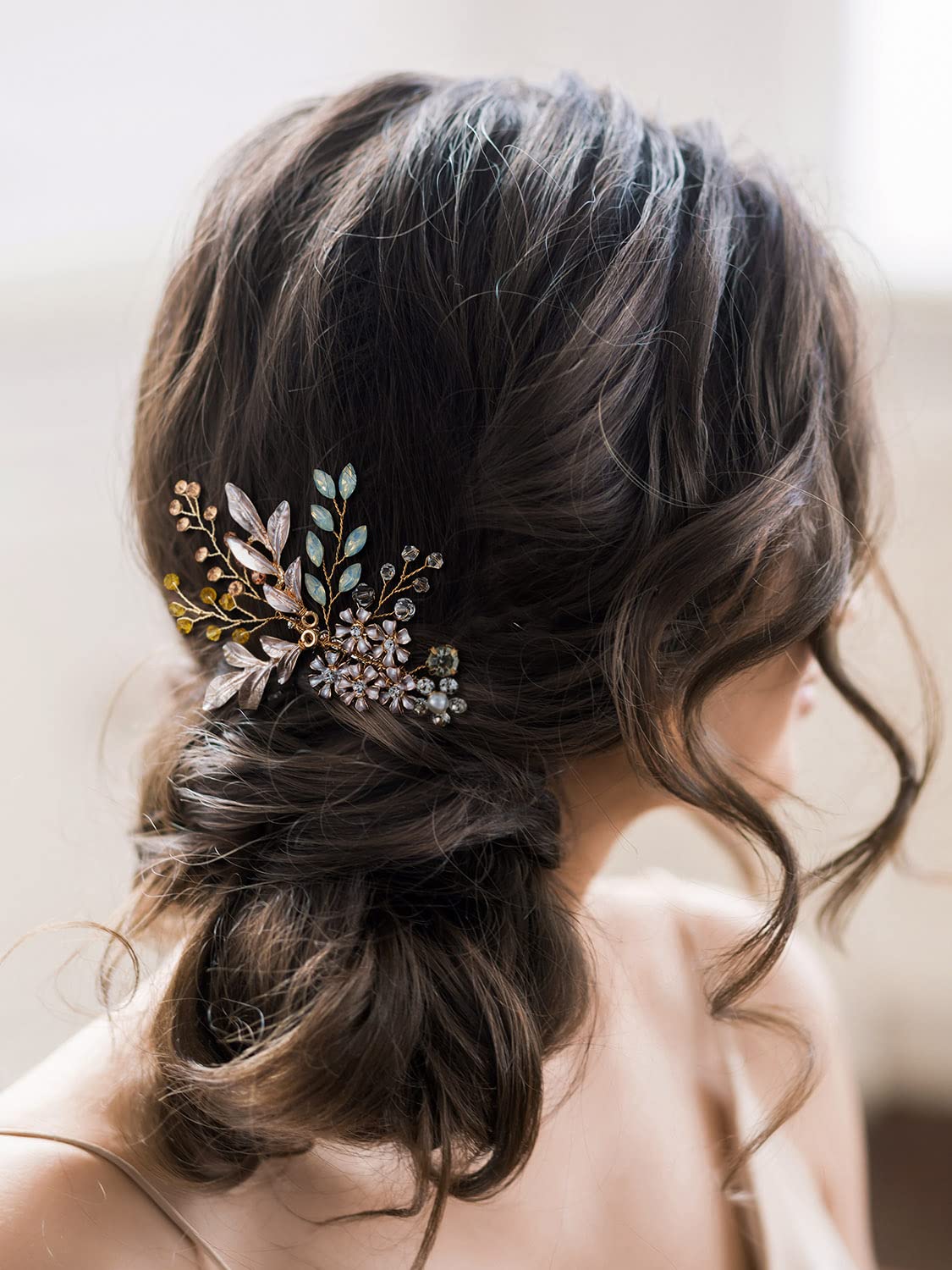 SWEETV Gold Bridal Hair Comb Rhinestone Wedding Clip Flower Hair