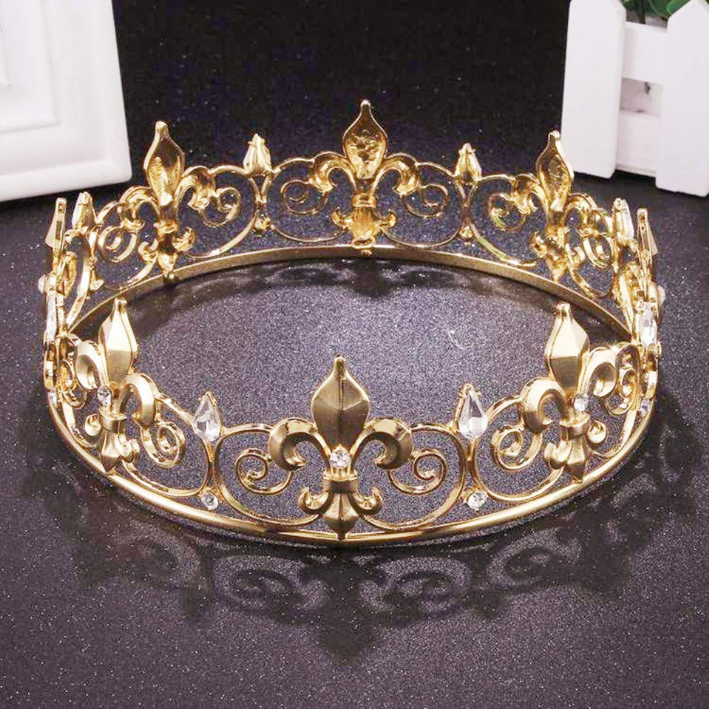 Vintage Royal King Crown For Men Round Metal Costume Crown