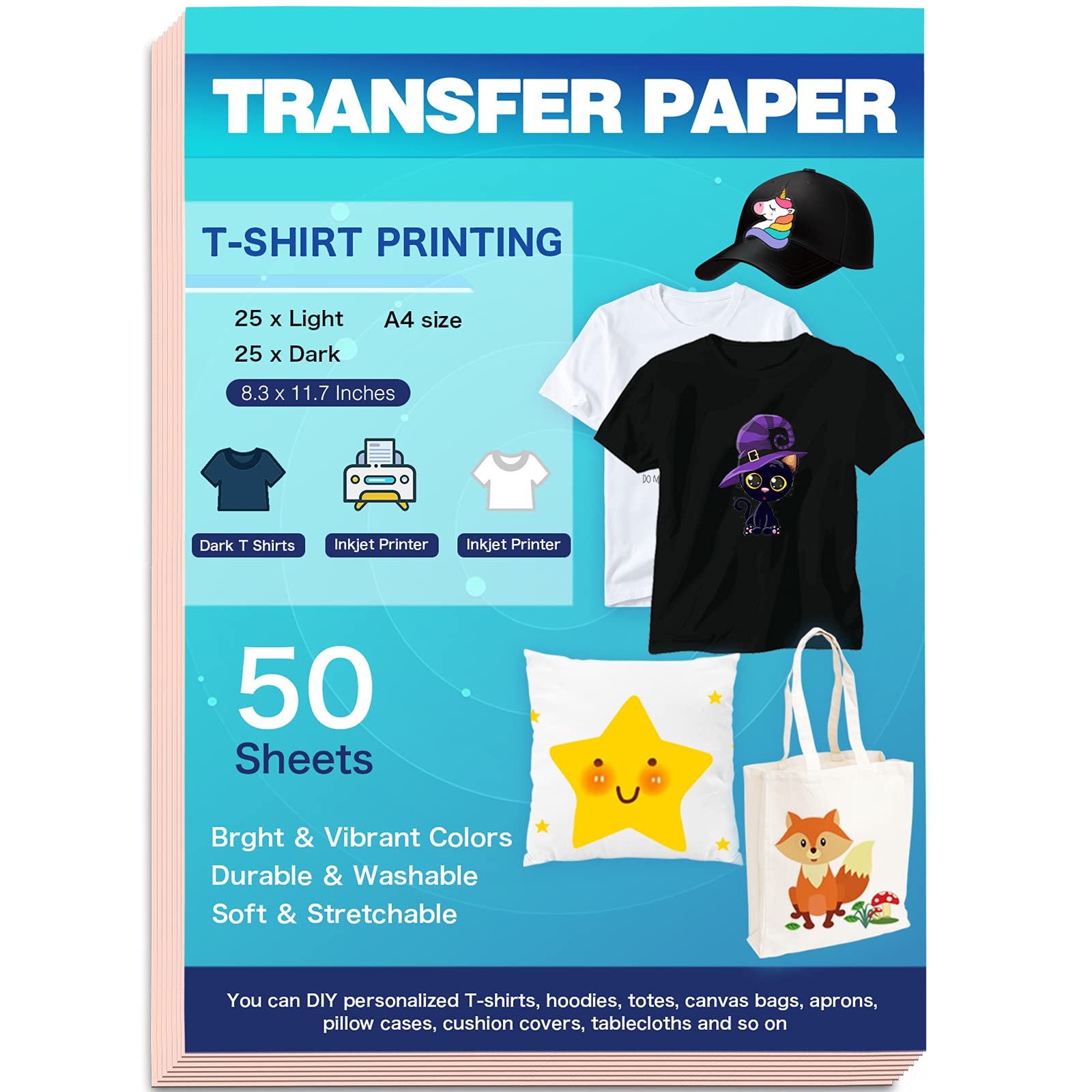 Transfer Heat Transfer Paper For Light Fabric T Shirt Printing Paper Inkjet  Transfer Paper For Clothing For Heat Press A4 6 Sheets