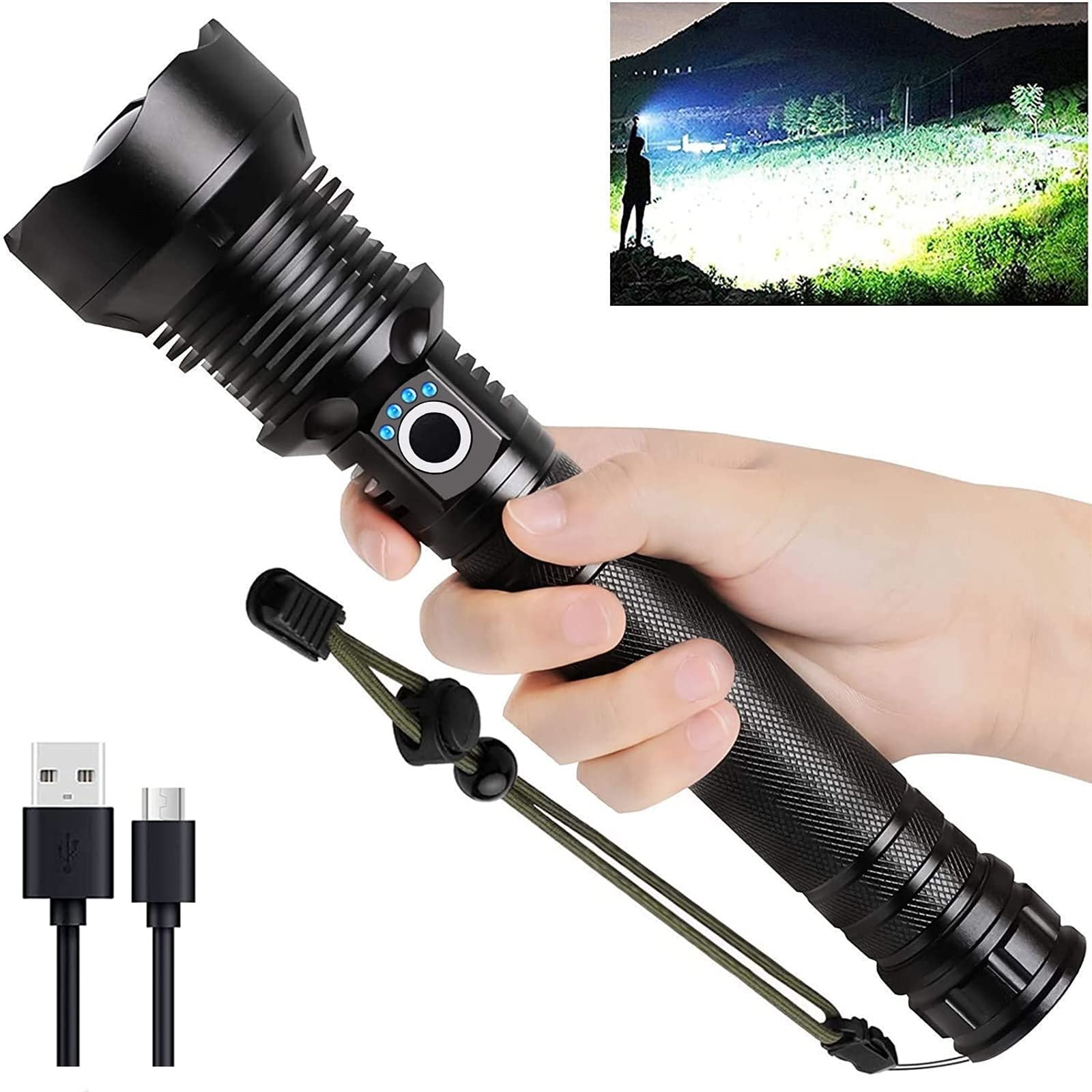 Rechargeable led flashlight High Power Flashlights Portable Lamp Battery  Tactical Ultra Powerful Usb Charging Torch Camping