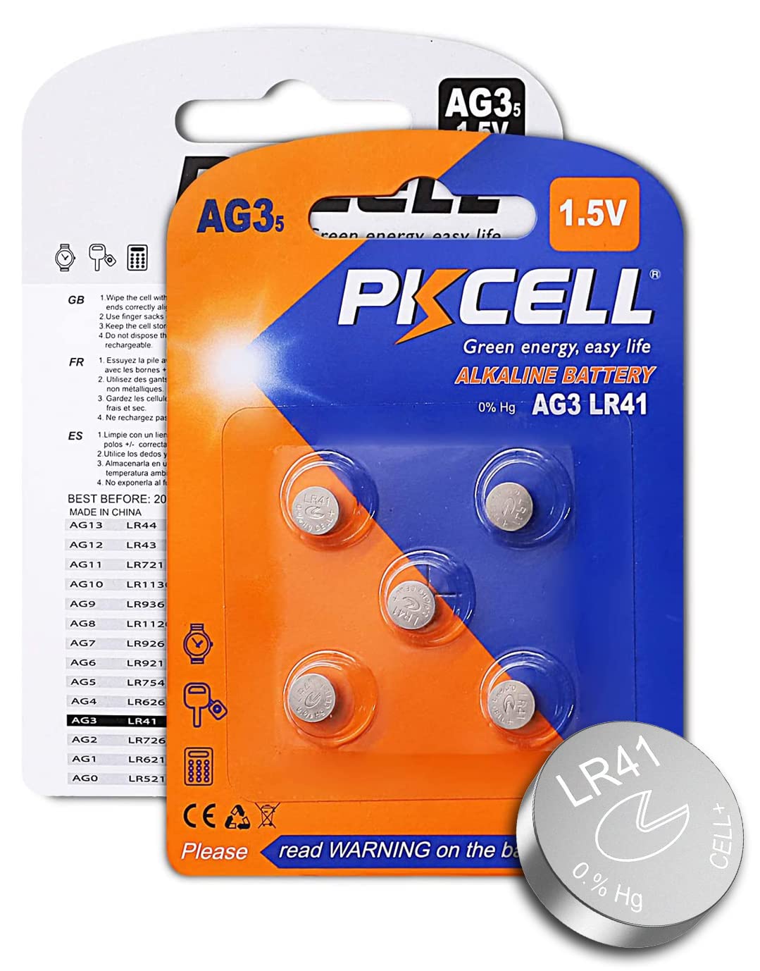 1 Card: 10pcs LR41 / AG3 1.5V Alkaline Button Cells