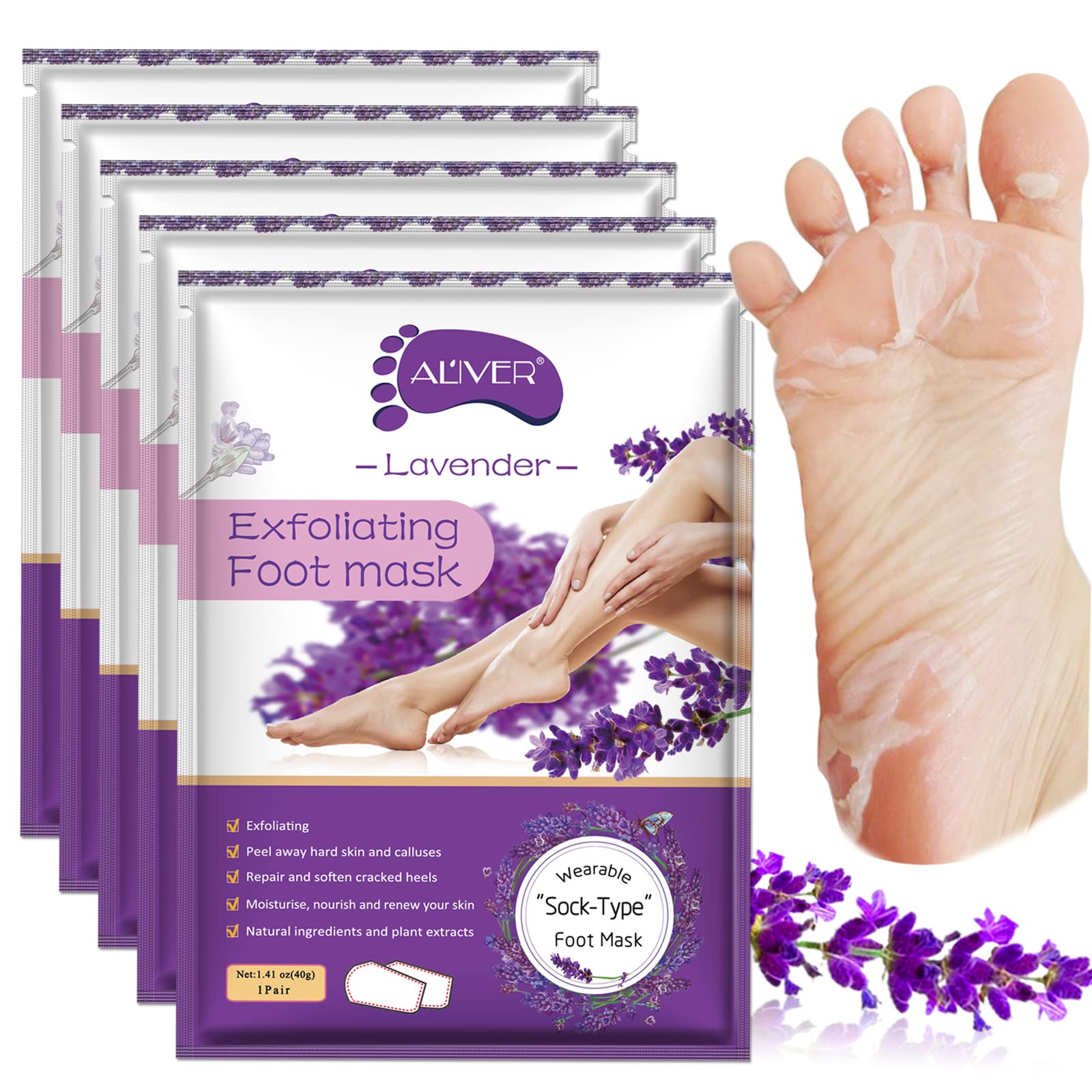 Foot Peel Mask - 5 Pack, Exfoliating Foot Care Mask Make Feet Baby