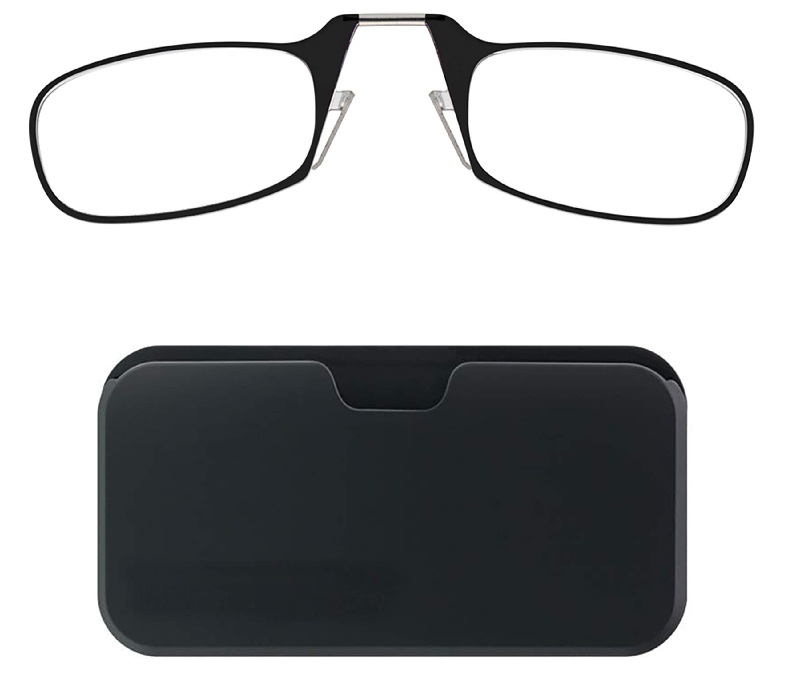ThinOptics Universal Case and Readers Rectangular Reading Glasses, Silver  Black Metal Pod with Black Frames, 1.5 Strength