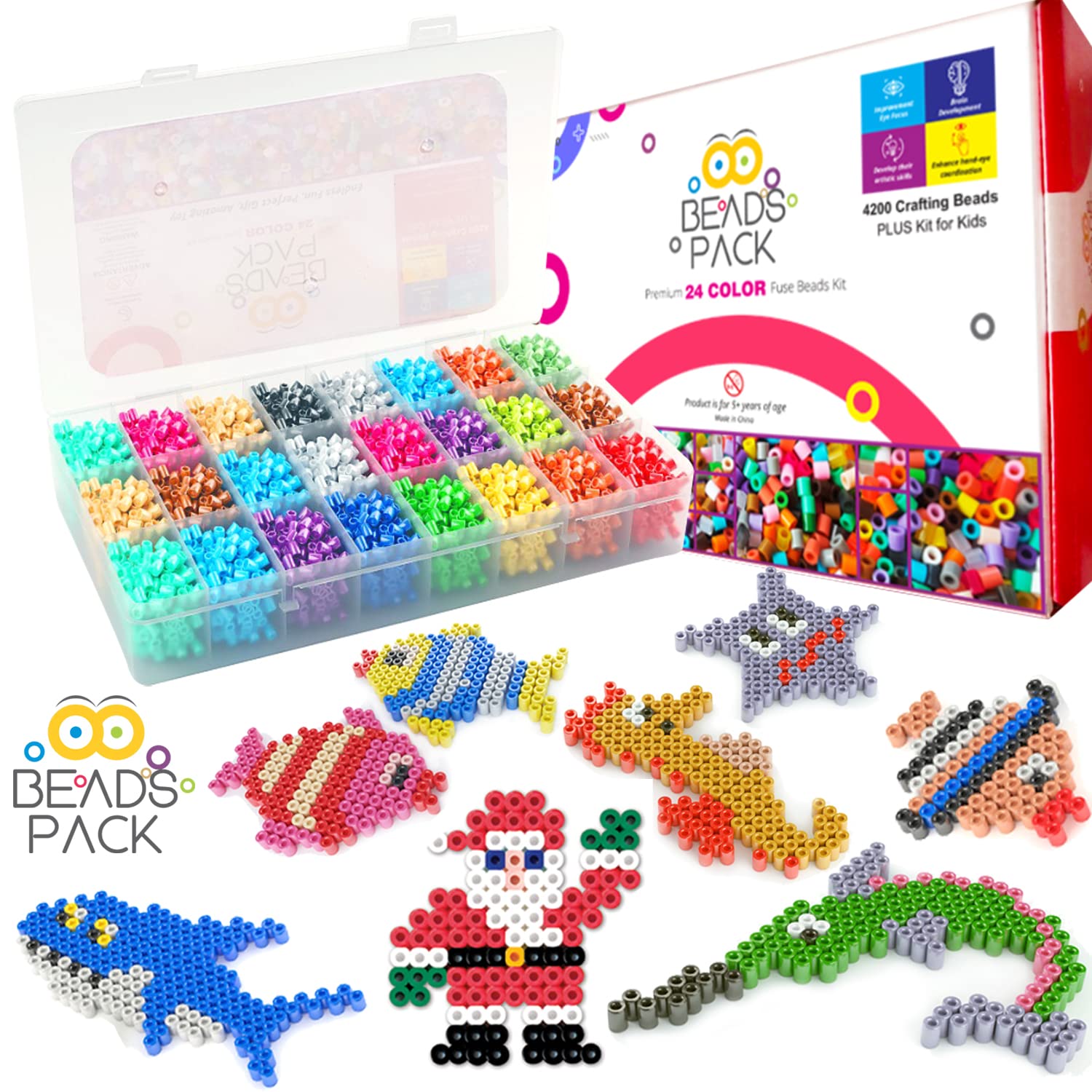 BeadsPack Fuse Beads Kit for Kids with 4200 Beads 5mm - 1 Pegboard,  Tweezer, Pattern & Iron Paper 24 Assorted Color Iron-On Melty Beads for Kids  Crafts & Gift Ideal for All Occasions Large