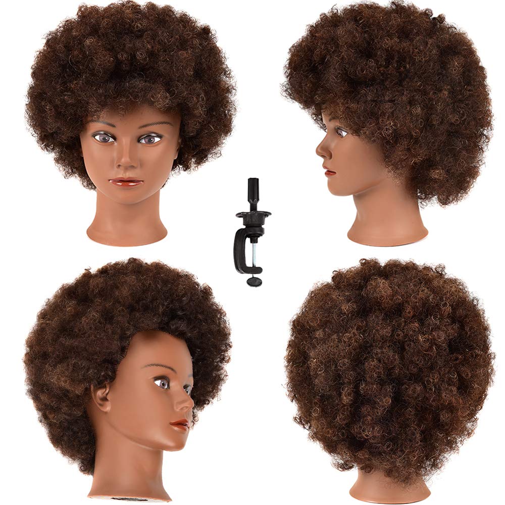Afro curly Mannequin Head with Human Hair African American Mannequin Head  100% Human Hair Cosmetology Doll Head Hairdresser Styling Training Head  Manikin Head with Curly Hair Mannequin Head for Practice Braiding Doll