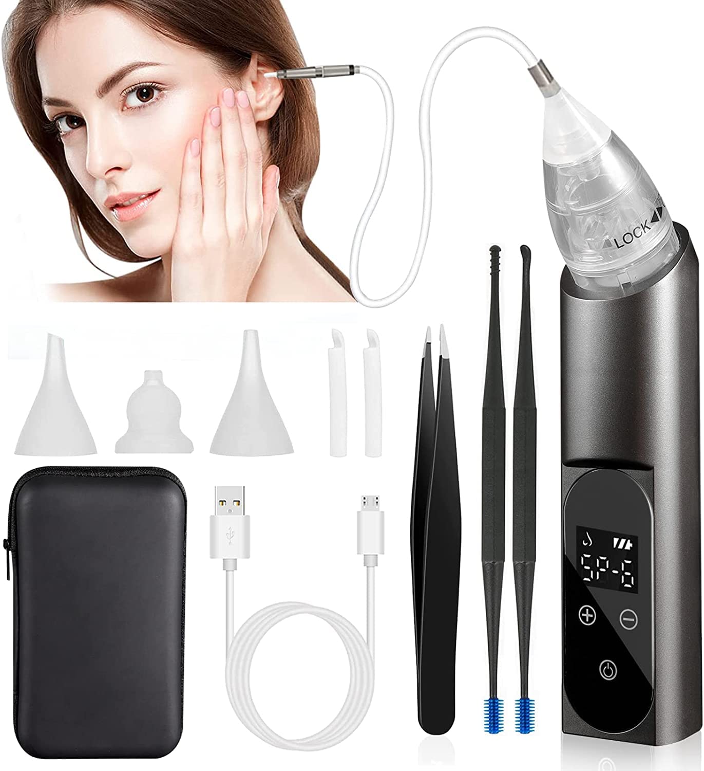 Ear Wax Removal Tool Electric Ear Cleaner Soft Earwax Removal Kit 5 Levels  Vacuum 3 In 1 Kit Ear Water Remover Tool Vacuum Cleaner For Kids Adult