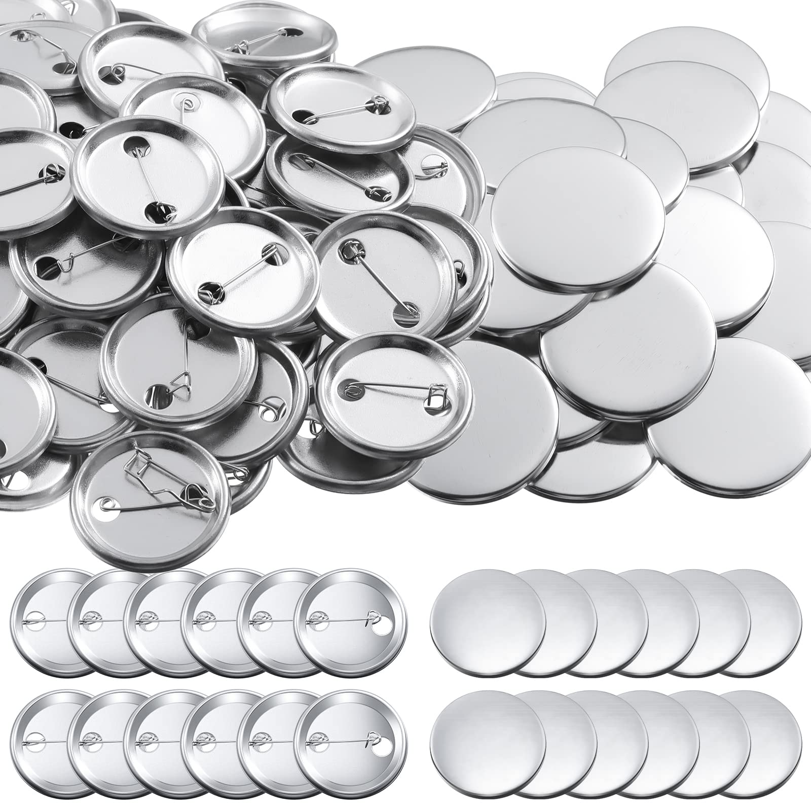 HTVRONT Blank Button Making Supplies - 100 Pcs Metal Button Pins for Button Maker Machine, 58mm Round Badge Making Supplies with Plastic Shell Back