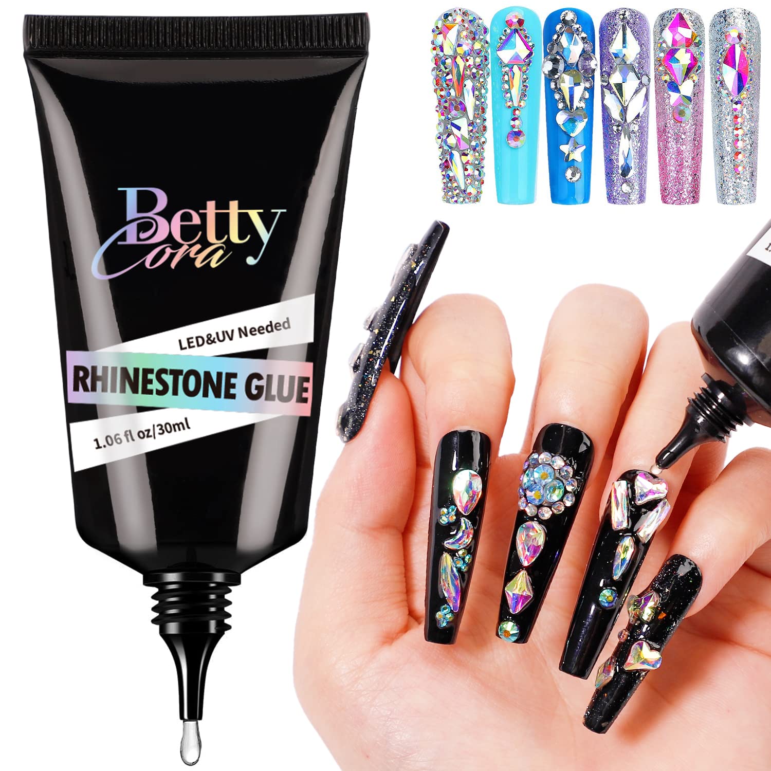 Nail Rhinestone Glue Gel, BettyCora 30 ML Super Strong Clear Glue Gel  Adhesive for Nail Rhinestones Nail Charms Nail Glue for Nail Tips Acrylic  Nails 30ML A57-Rhinestone Glue