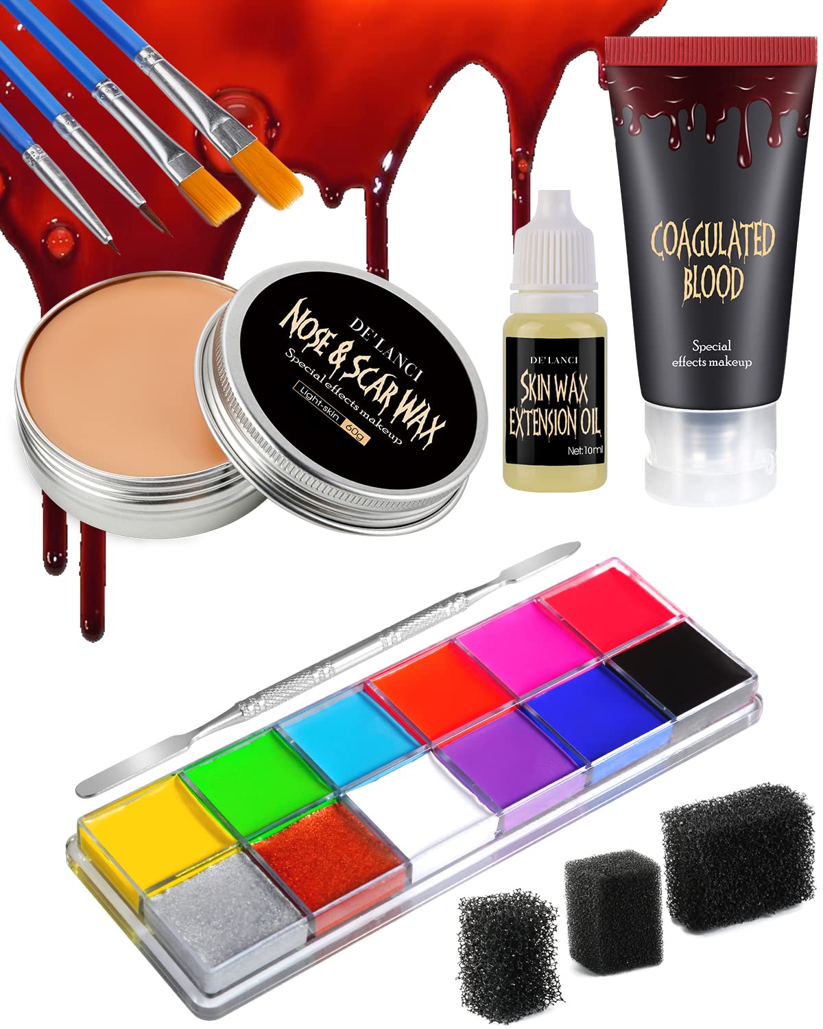 DE'LANCI Red White Blue Face Paint, Professional Face & Body Paint, Cream  Facepaint for Halloween Stage Cosplay Clown Skeleton