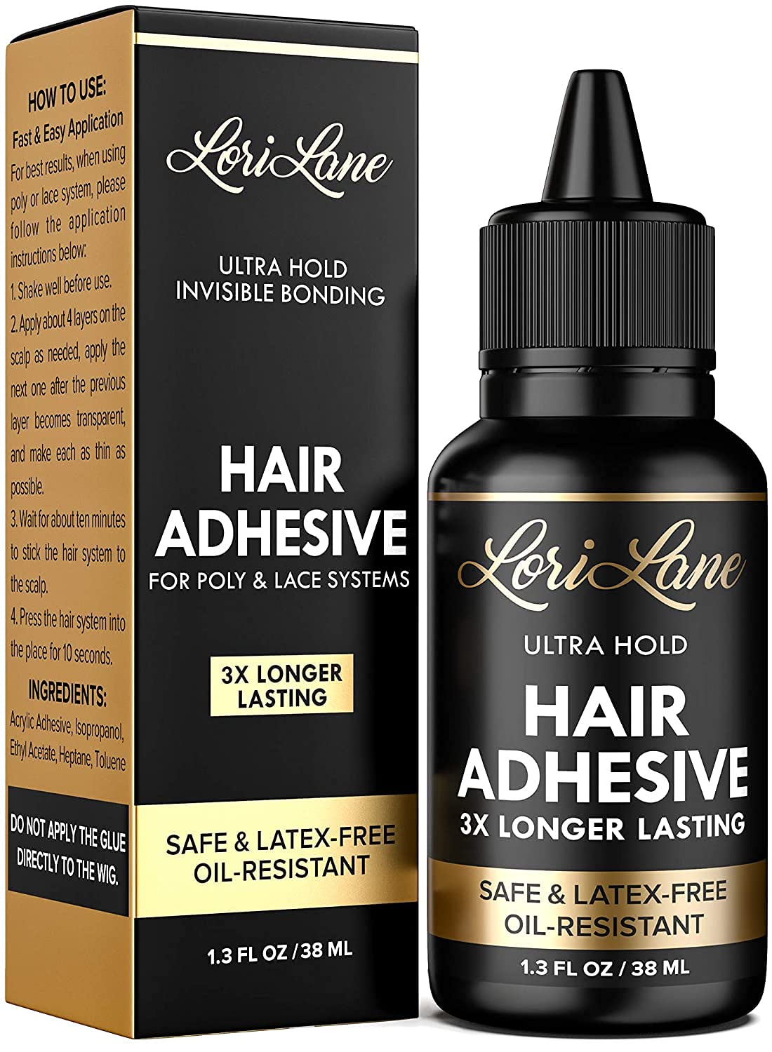 Wig Glue for Front Lace Wig - Waterproof Lace Glue - Latex-Free and  Oil-Resistant Hair Adhesive Glue - Strong Hold Bonding - 1.3 fl oz