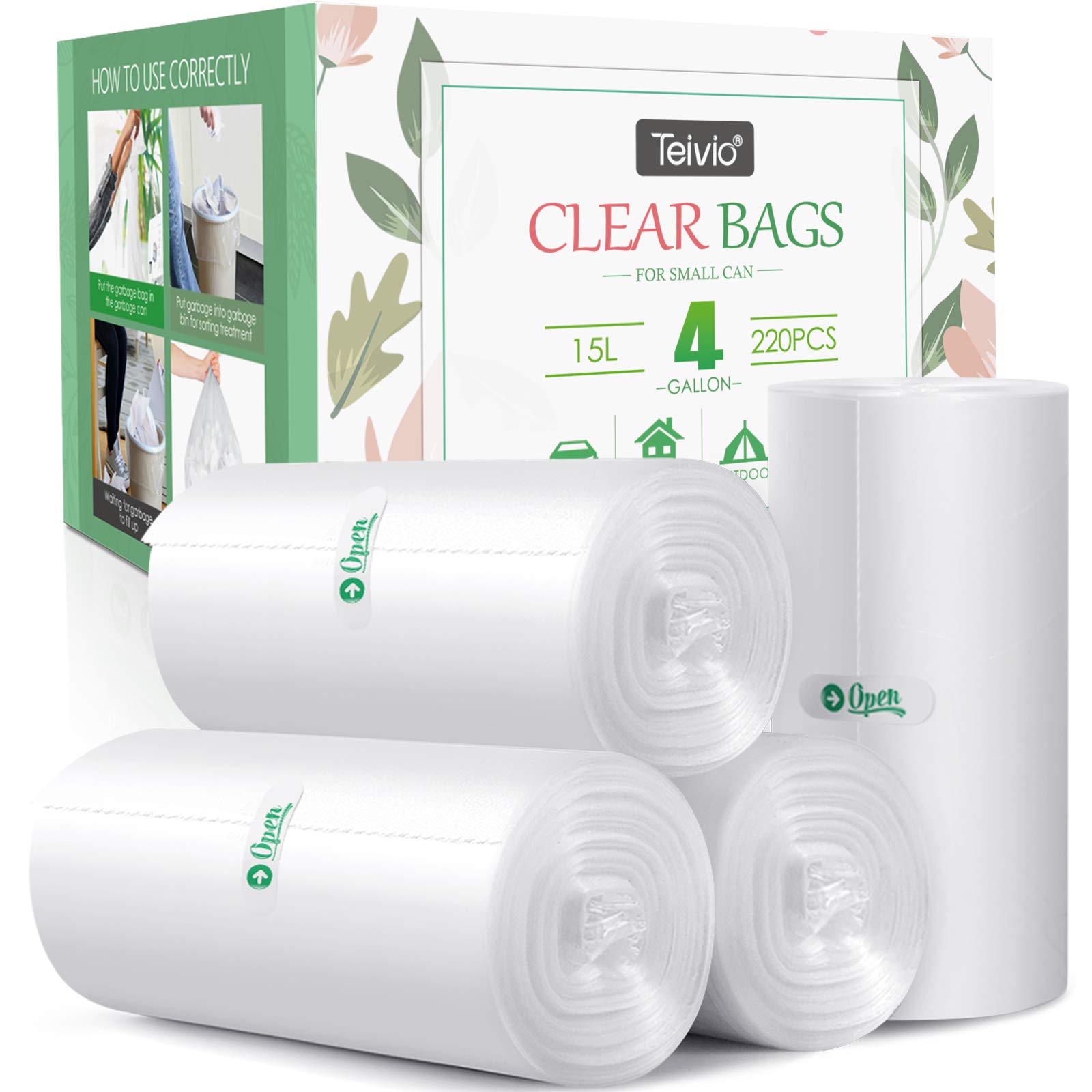 4 Gallon Trash Bag (120 Bags) CCLINERS Small Bathroom Garbage  Bag Can Liners for Home Kitchen and Office fit 3 Gallon, 4 Gallon (120  Count, 5 Colors) : Health & Household
