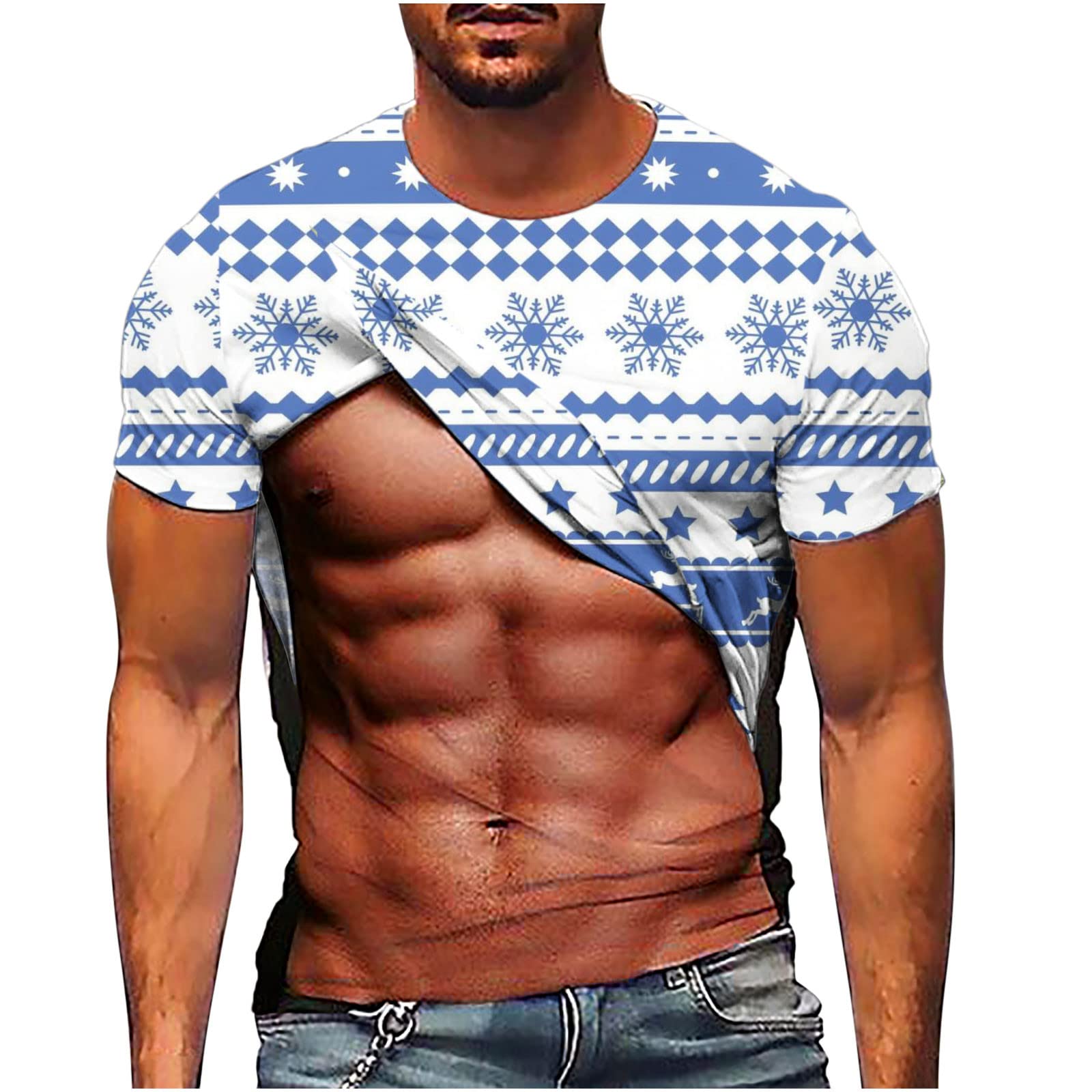 Men's Novelty T-Shirt Long Sleeve Pullover Muscle Revealing 3D