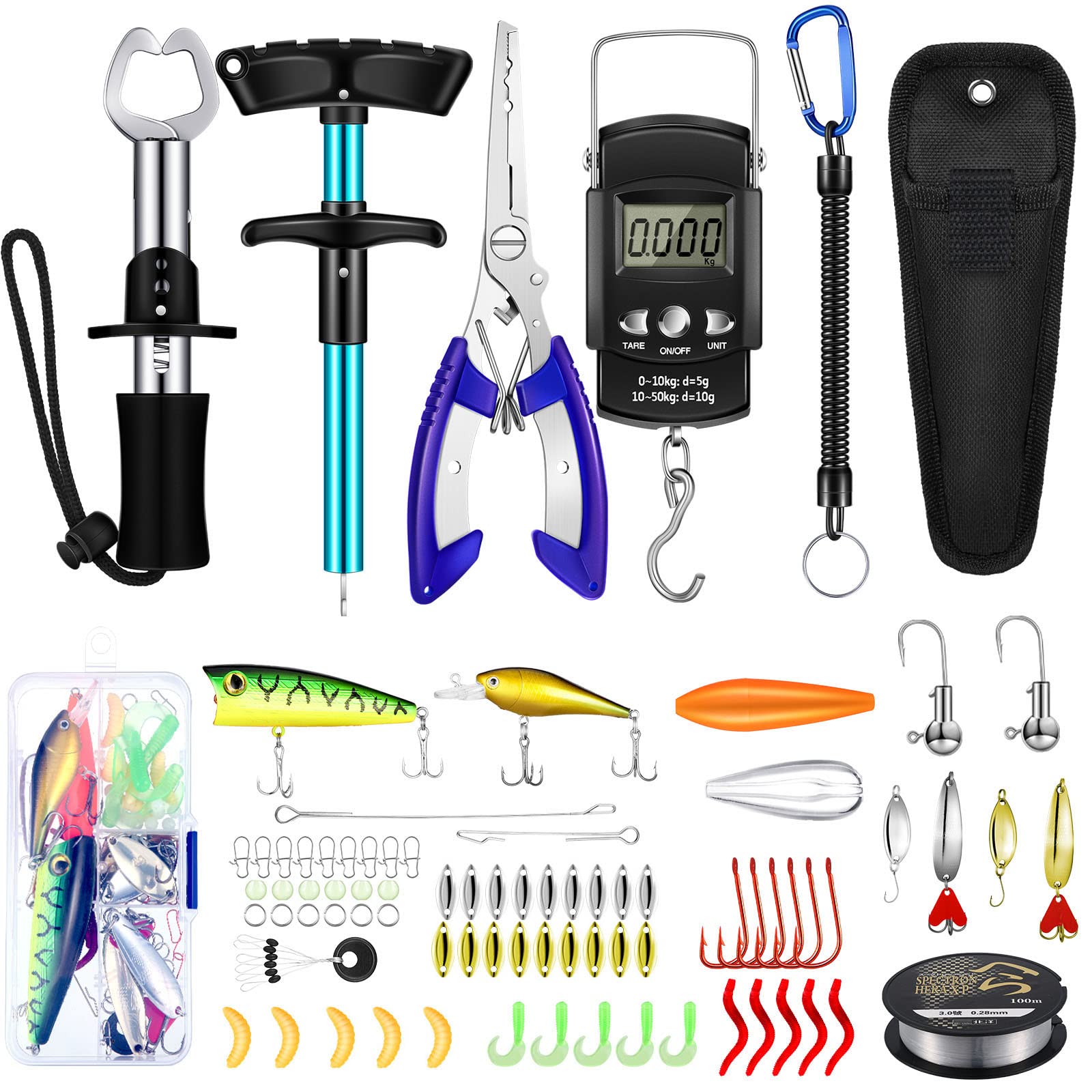 Complete 8-Piece Fishing Tool Kit Set with Gripper, Pliers, Digital Scale,  Left Hand Glove, and Knot Tying Tool