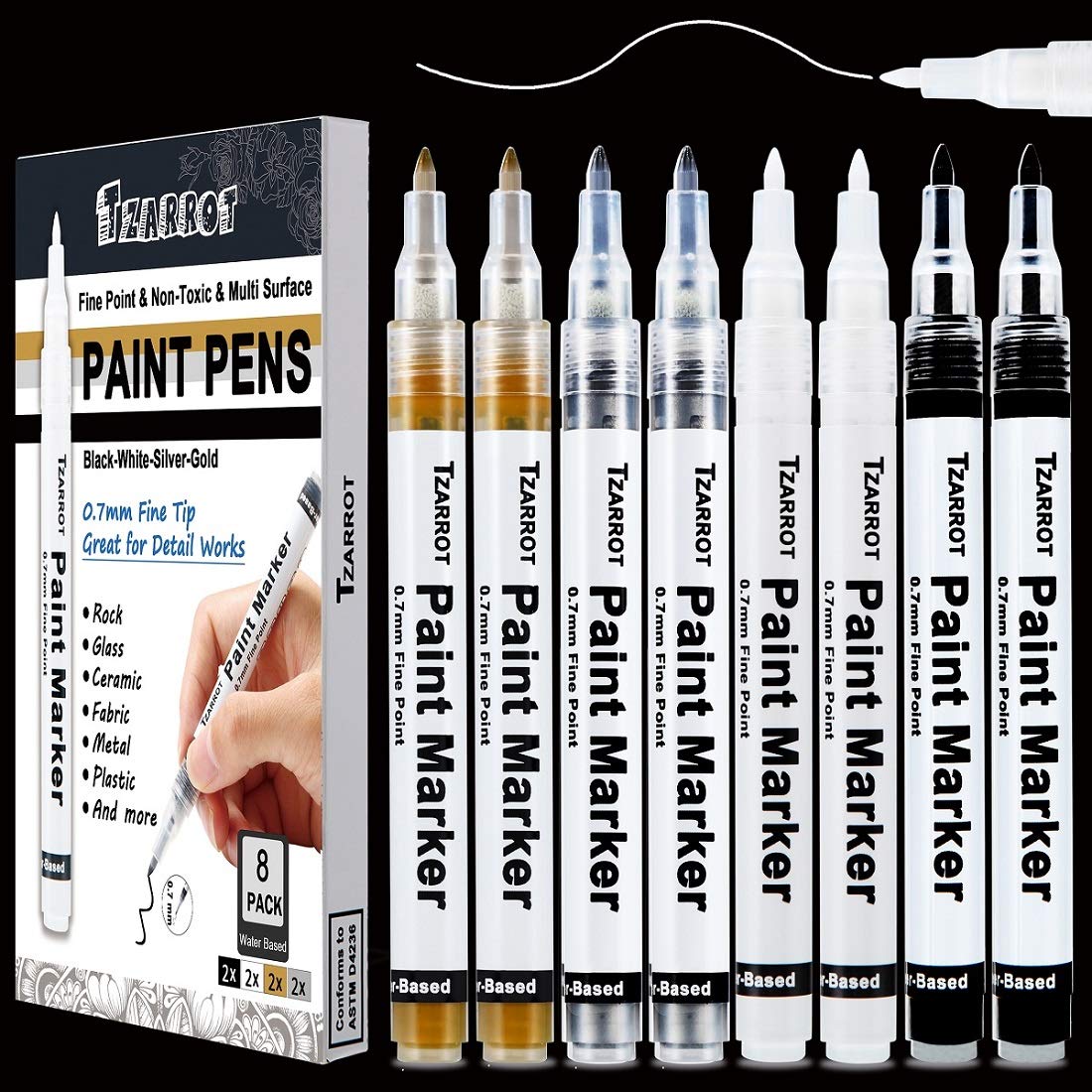 Gold Marker Paint Pens - 6 Pack Acrylic Gold Permanent Marker, 0.7mm Extra  Fine Tip Paint Pen for Art projects, Drawing, Rock Painting, Stone