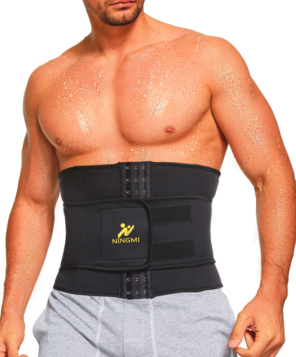 Ningmi Waist Trainer For Men Sweat Belt - Sauna Trimmer Stomach Wraps  Workout Band Male Waste Trainers Corset Belly Strap Gray