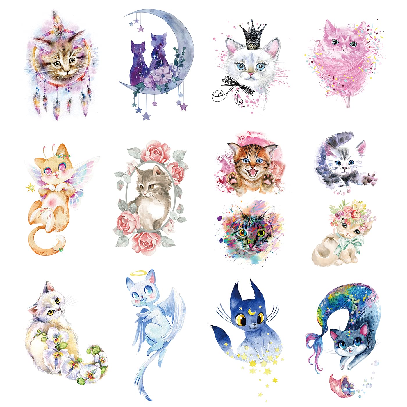 Watercolor cat with name animal mat - TenStickers