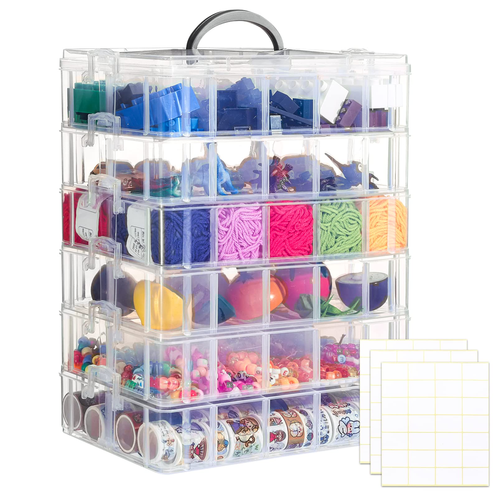 Quefe 6-Tier Stackable Storage Container Box with 60 Compartments, Plastic  Organizer Box for Organizing Washi