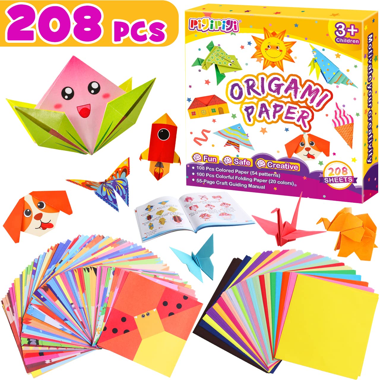 Origami Paper,240 Origami Paper Kit and 192 Pcs Crayon Art Supplies Kids  9-12 Ages Cut Paper Toys With Safety Scissor DIY Educational Toys 