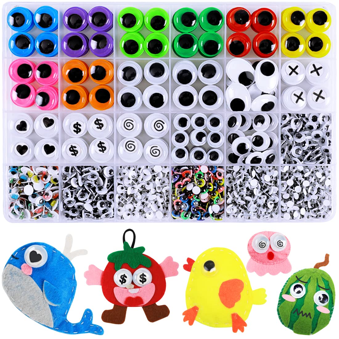 Emaan 240 Pieces 15mm Wiggle Eyes Multi Color Google Eyes with Self- Adhesive Eyelash Googly Eyes
