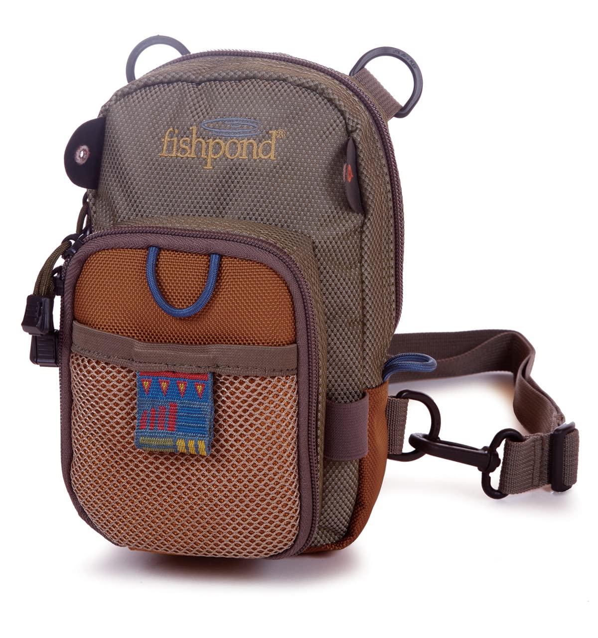fishpond San Juan Vertical Fly Fishing Chest Pack Bag with Padded Neck  Strap Saddle Brown