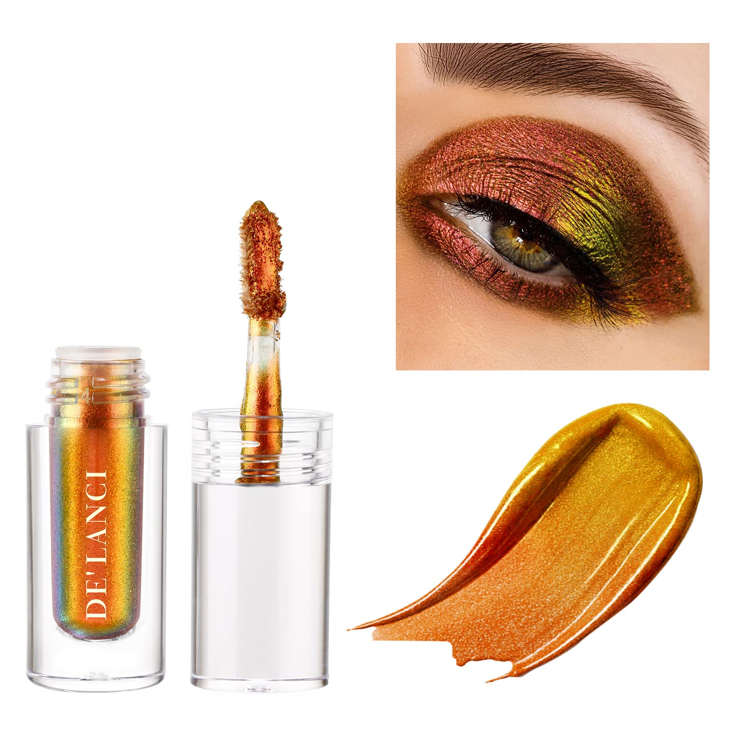 DE'LANCI Liquid Glitter Eyeshadow, Intense Multicolor Shifting Orange  Eyeshadow, Long-lasting With No Crease, Highly Pigment Multichrome Shimmer