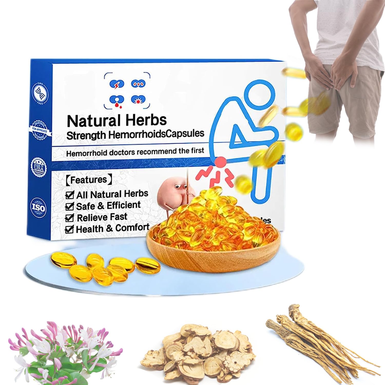 Yanmide Heca Natural Herbal Strength Hemorrhoid Capsules Natural Hemorrhoid Relief Capsules 0320