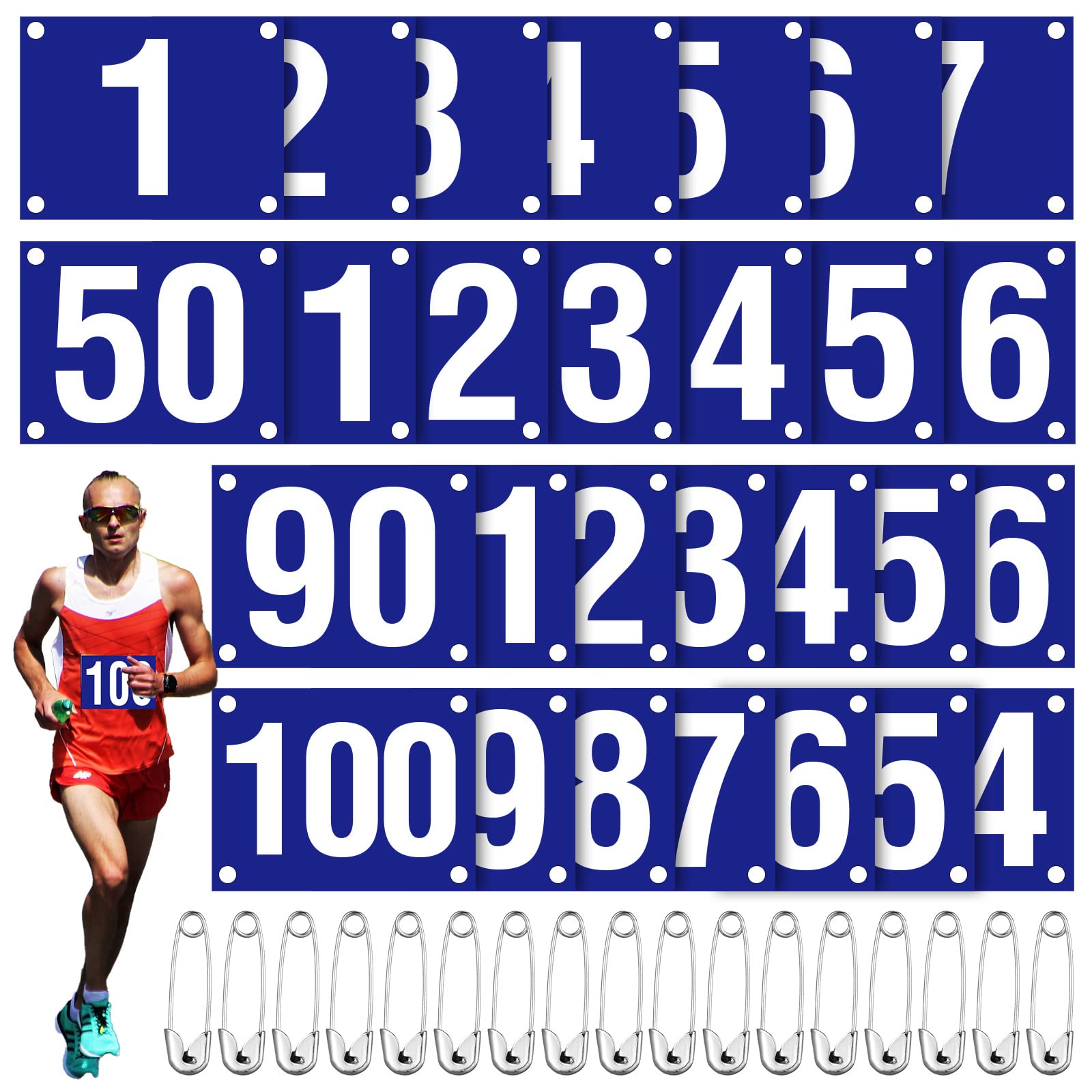 Running Bib Numbers with Safety Pins for Marathon Sports Competition Events  Tearproof Waterproof 6 x 7.5 Inch(1-50 Number,50 Pieces) : .in: Home  & Kitchen
