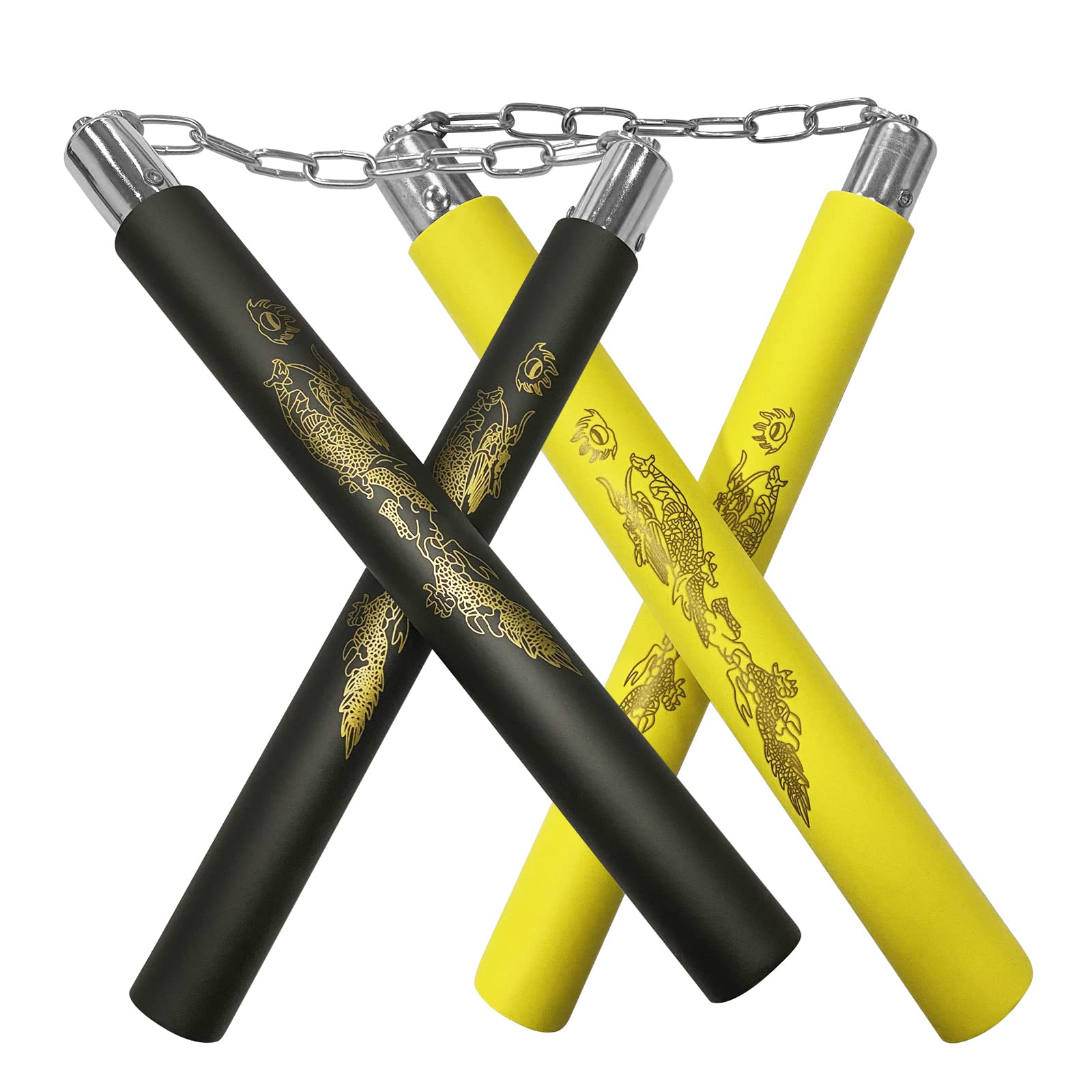 Ausemku Nunchucks - Safe Foam Rubber Training Nunchucks/Nunchakus with  Steel Chain (Black + Yellow)