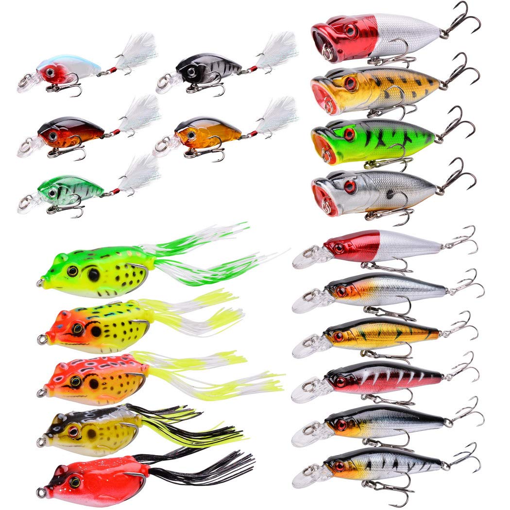 Aorace Fishing Lures Kit Mixed Including Minnow Popper Crank Baits with  Hooks for Saltwater Freshwater Trout