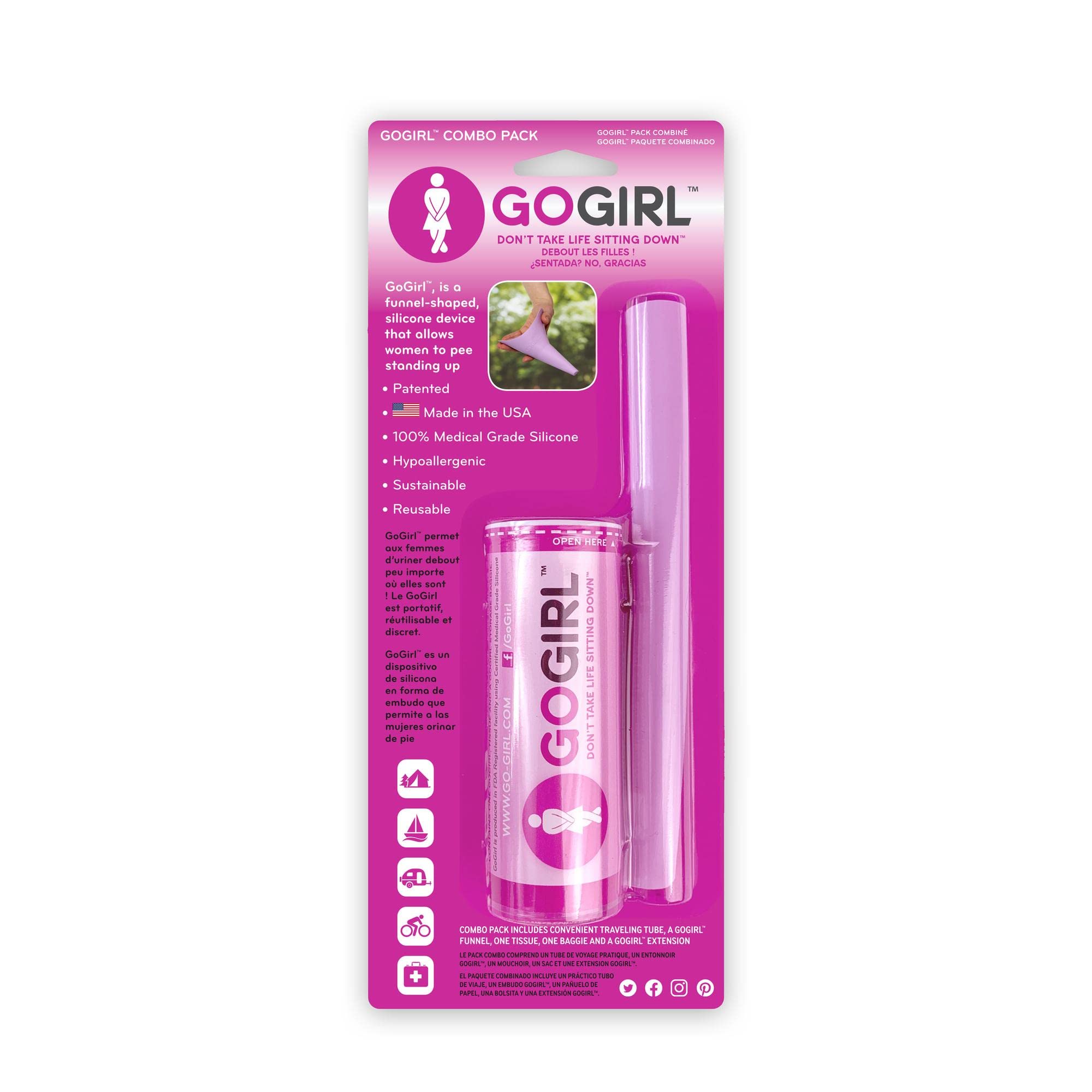  GoGirl Female Urination Device (FUD) - #1 FUD Made in The USA.  Pee Standing Up! Portable Female Urinal for Women, Soft, Flexible,  Reusable, Pee Funnel Medical-Grade Silicone (Pink) : Health 