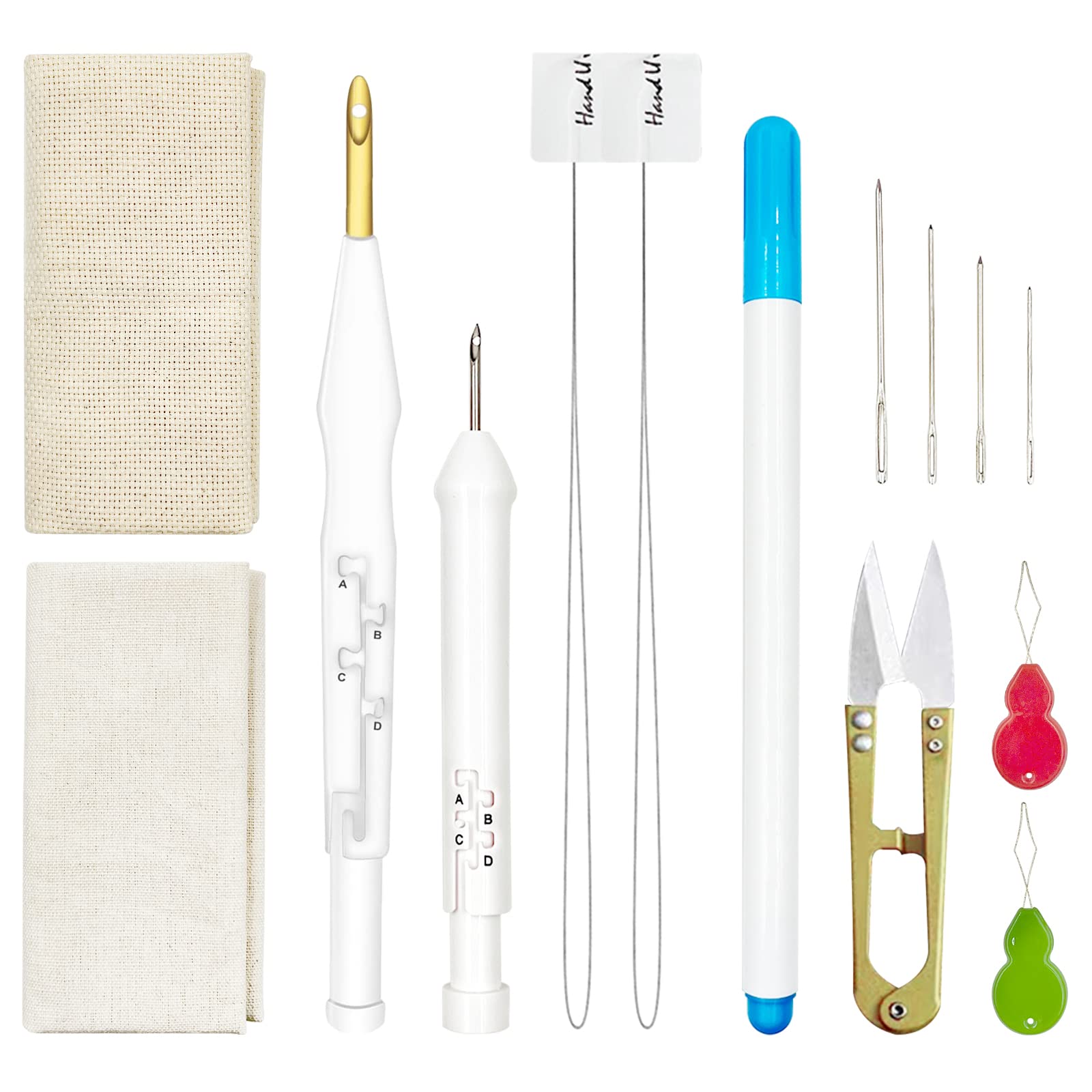 HAND U JOURNEY Embroidery Punch Needle Start Set & Punch Needle Beginner  Kit, 2 Different Adjustable Punch NeedleTool with 9x9 Monk's Cloth