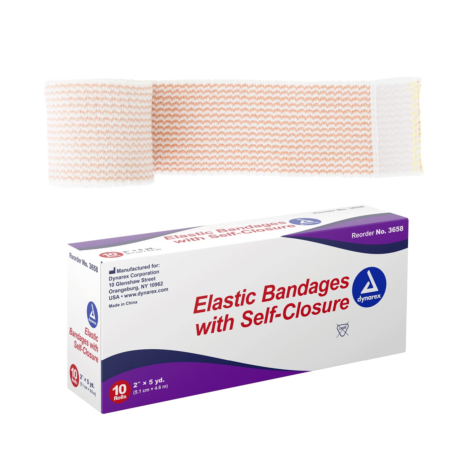 Dynarex Elastic Bandages with Self-Closure Outstanding Compression and  Stretch Latex-Free Elastic Bandages with Velcro Closure 2 x 5 yds. 1 Box of  10 Elastic Wrap Bandages