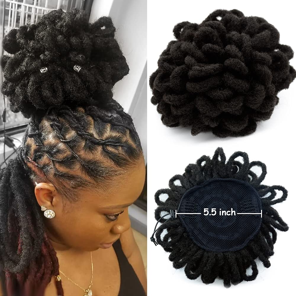High Afro Puff Dreaklocks Chignon Drawstring Ponytail Synthetic Faux Loc  Bun Crochet Braid Clip-In Hair Extensions - AliExpress
