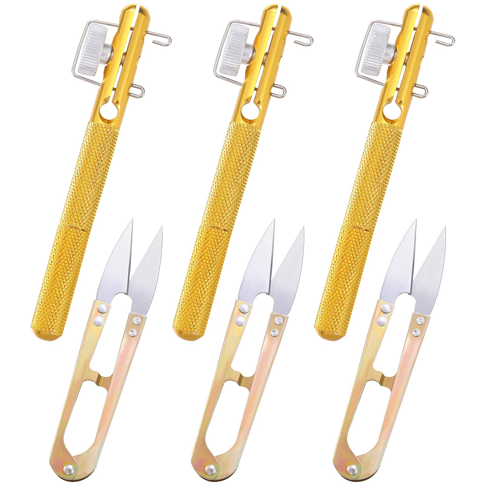 3 Pieces Fishing Practical Knot Line Tying Knotting Tool and 3 Pieces  U-Shaped Scissors, Manual