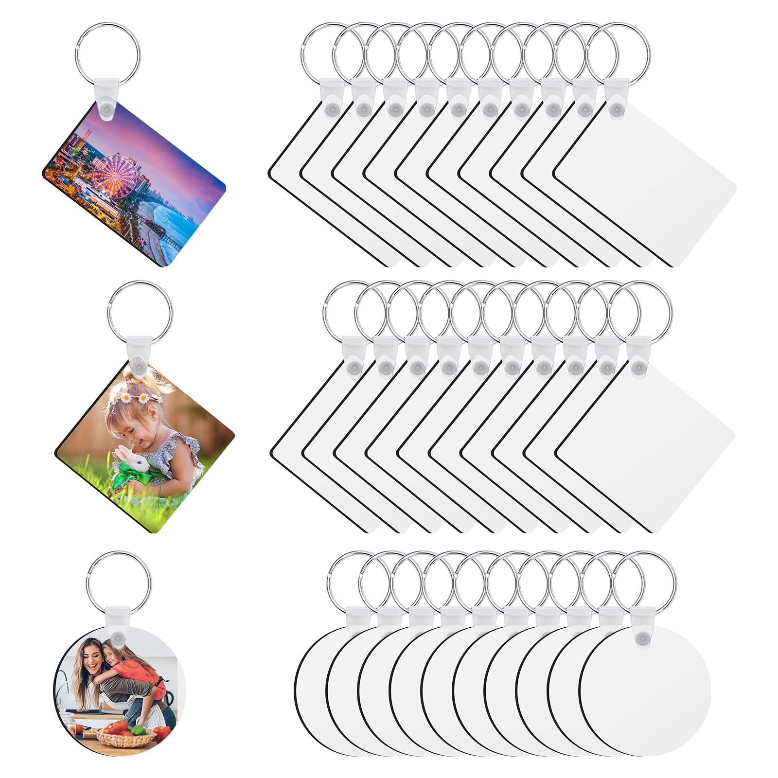 12 Pcs Sublimation Blank Keychains Heat Transfer Key Chain Double-Side  Printed MDF Keyrings Key Tags with Split Rings 