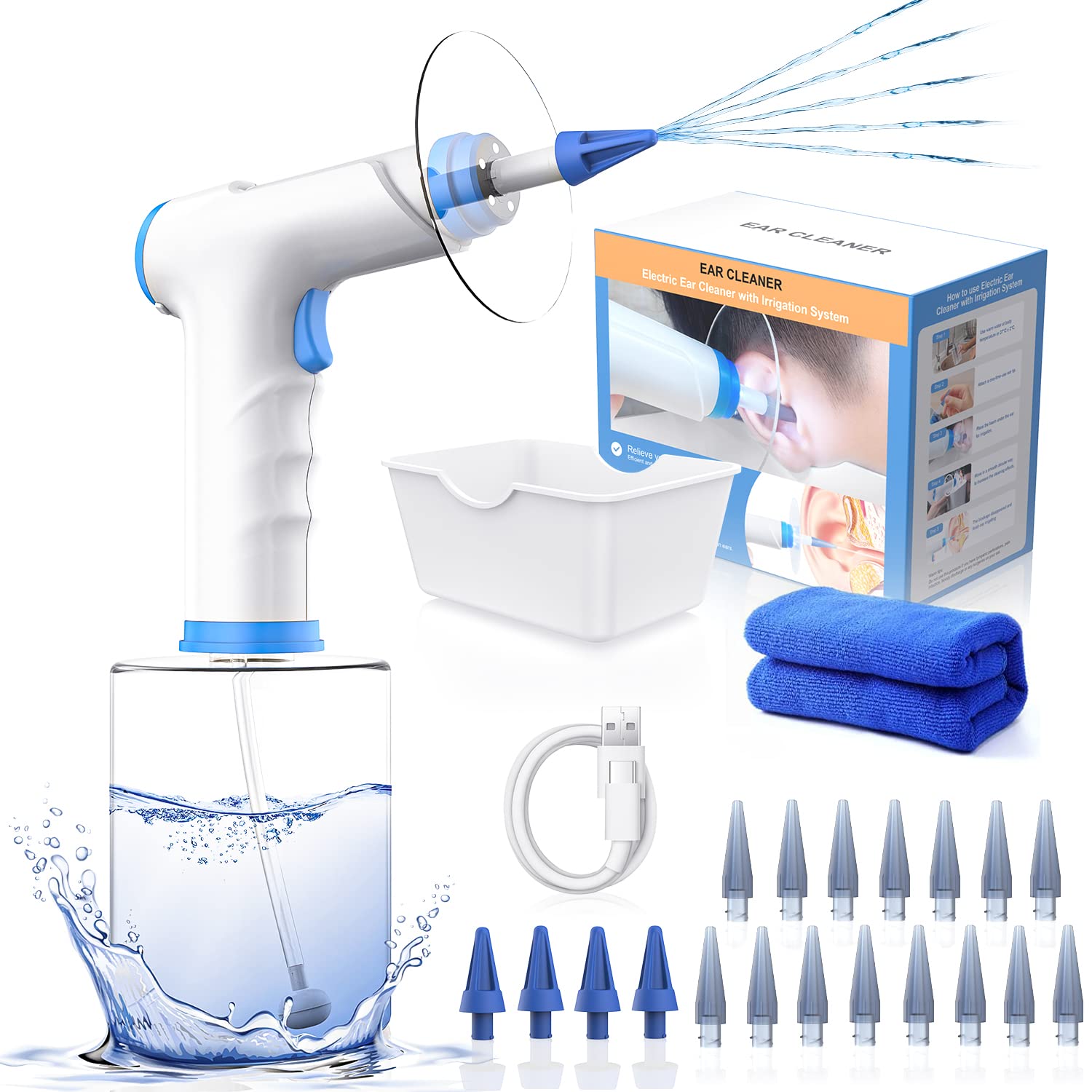  Ear Wax Removal, Electric Ear Cleaning Kit with Light, Ear  Irrigation Kit with 4 Pressure Modes, Safe and Effective Ear Flush Kit with  Ear Cleaner - Includes Basin, Towel & 15