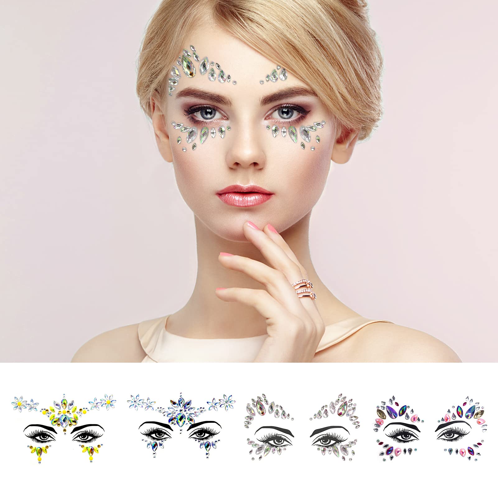 GoodSing Rhinestone Face Jewels Tattoo Mermaid 4 Set Festival Face Jewels  Stick on Body Jewelry Pride Face Jewels Rave Euphoria Rave Carnival Party