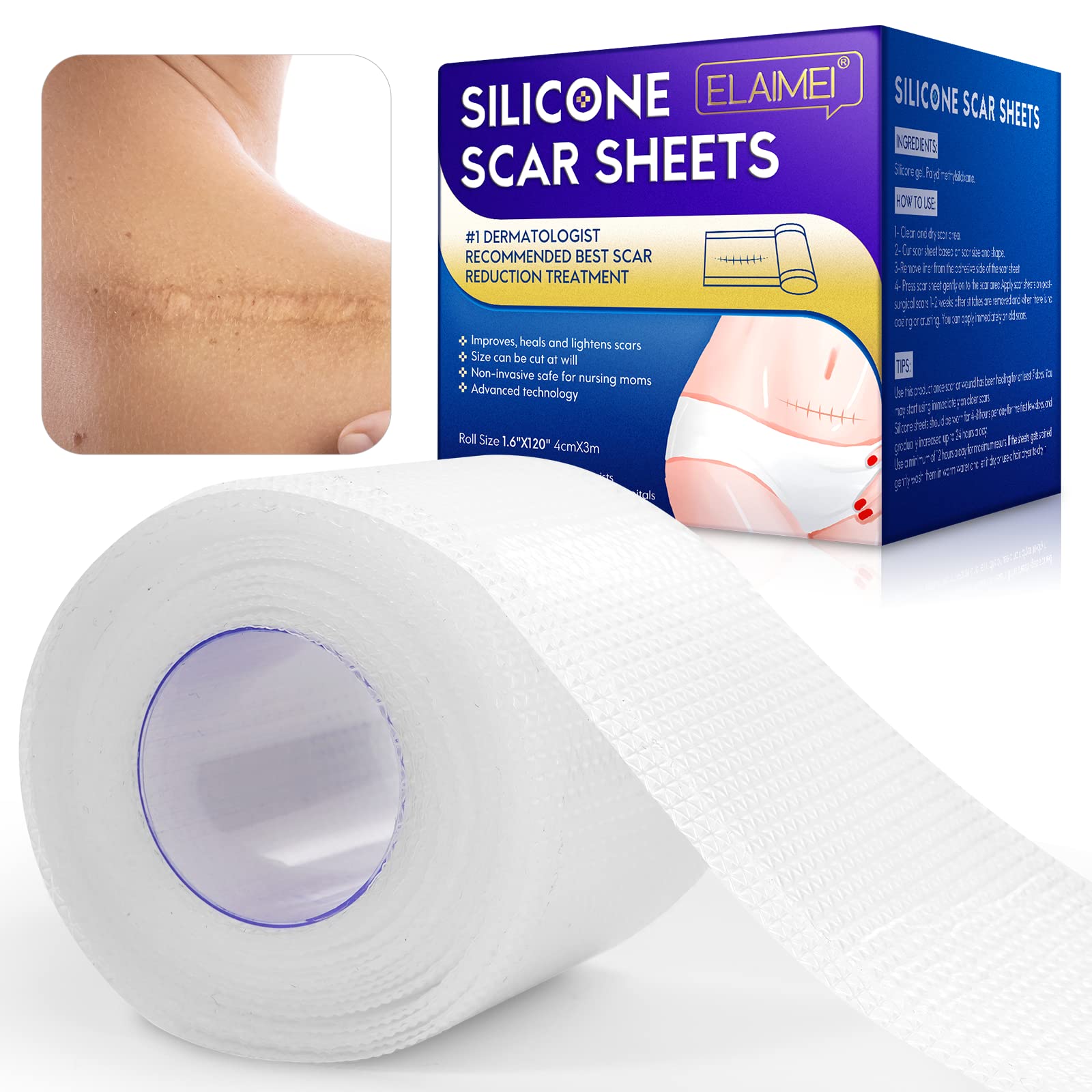 Clear Gel Silicone Scar Tape(1.6'' x 120'') Silicone Scar Sheets