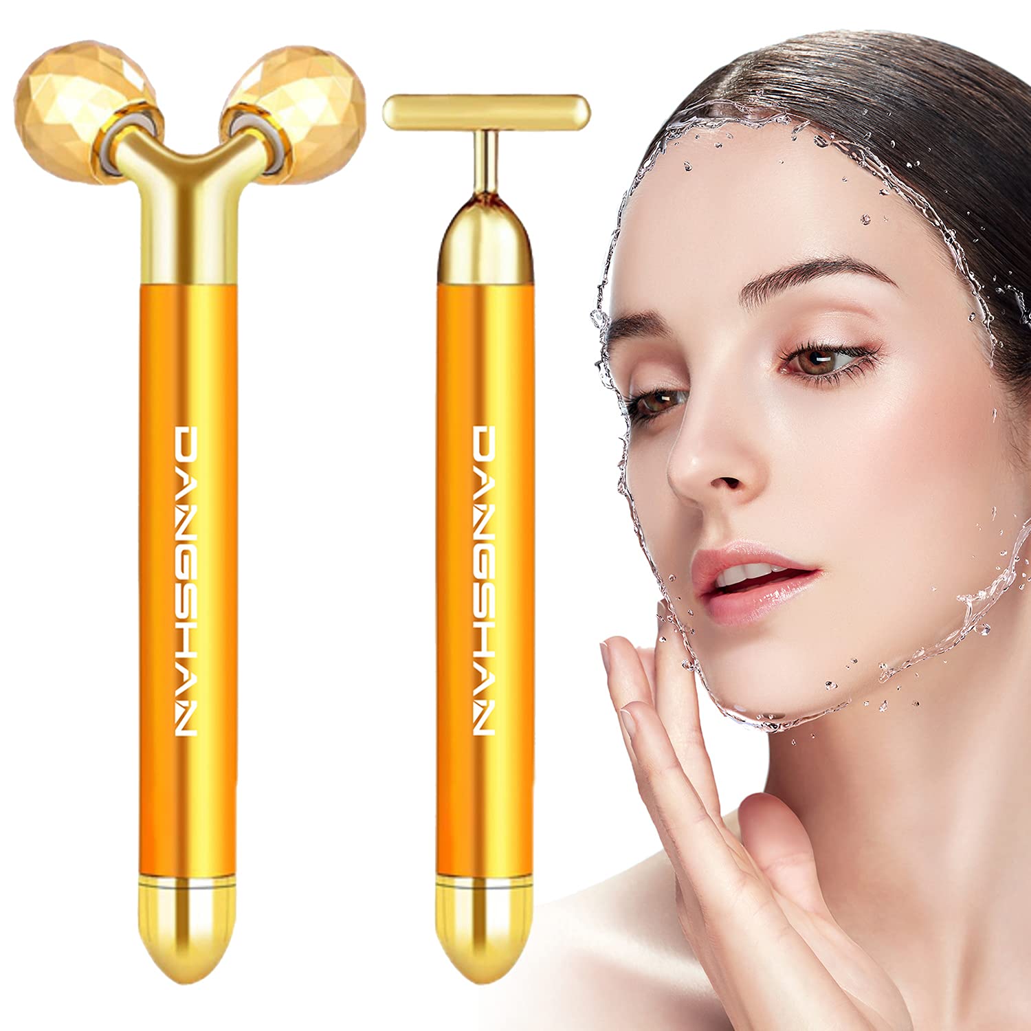 2-IN-1 Electric Face Massager 24k Golden Facial Massager, 3D Roller and T  Shape Facial Roller Massager Kit Arm Eye Nose Massager Skin Care Tools