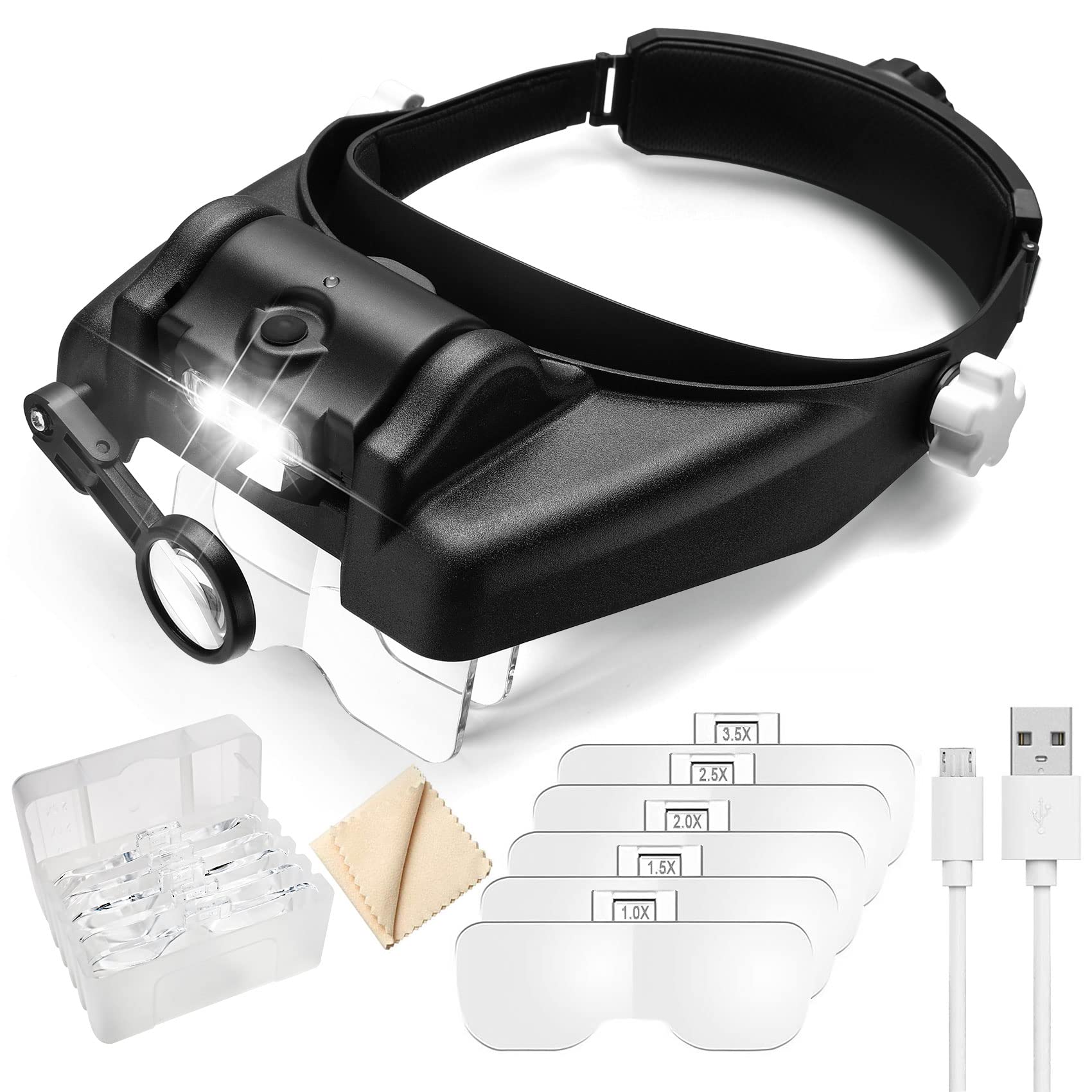 Dicfeos Headband Magnifier with LED Light, Head Mounted Magnifying Glasses  for C