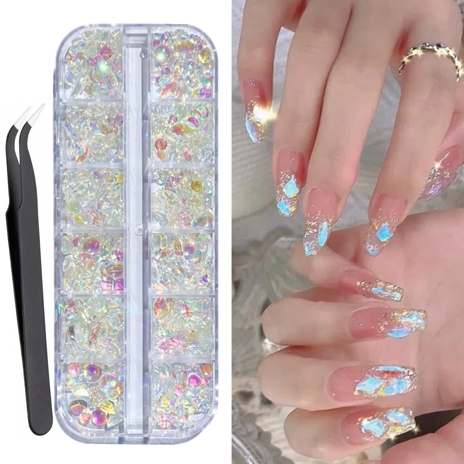 jodie 750 PCS 3D Nail Charms Aurora Rhinestones for Nails Mix Shapes  Crystals Clear AB Shiny Color Gems Design Multi Sized Diamonds Art  Decoration DIY