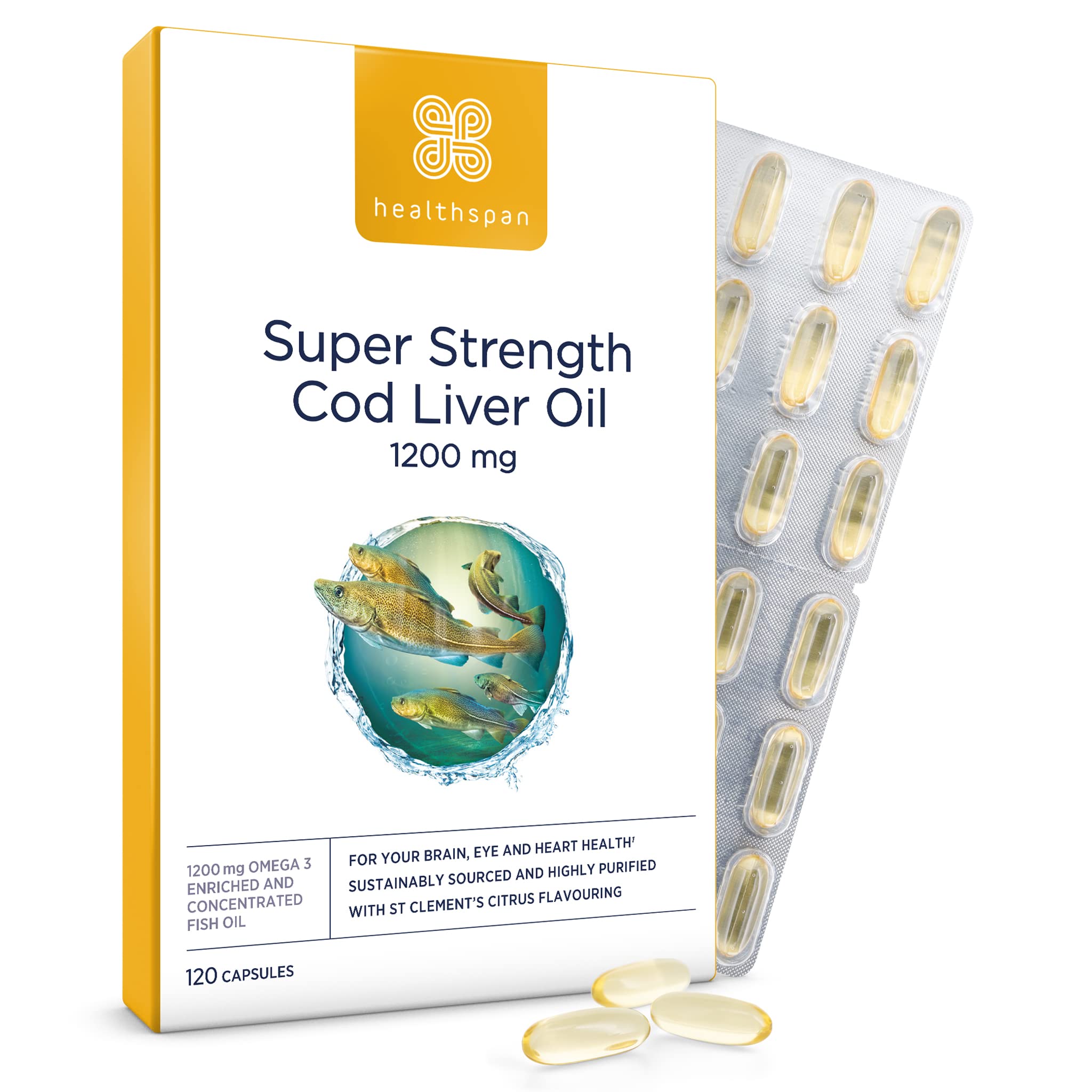 Healthspan Super Strength Cod Liver Oil 1 200mg 120 Capsules