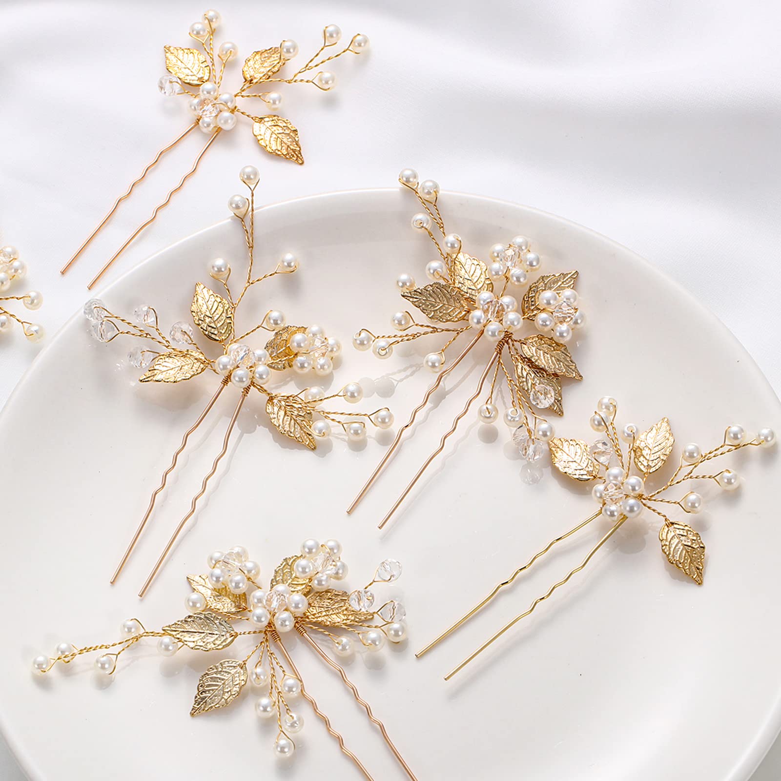 6 Pieces Wedding Pearl Hair Pins Bridal Leaf Head Piece Pearl Hair