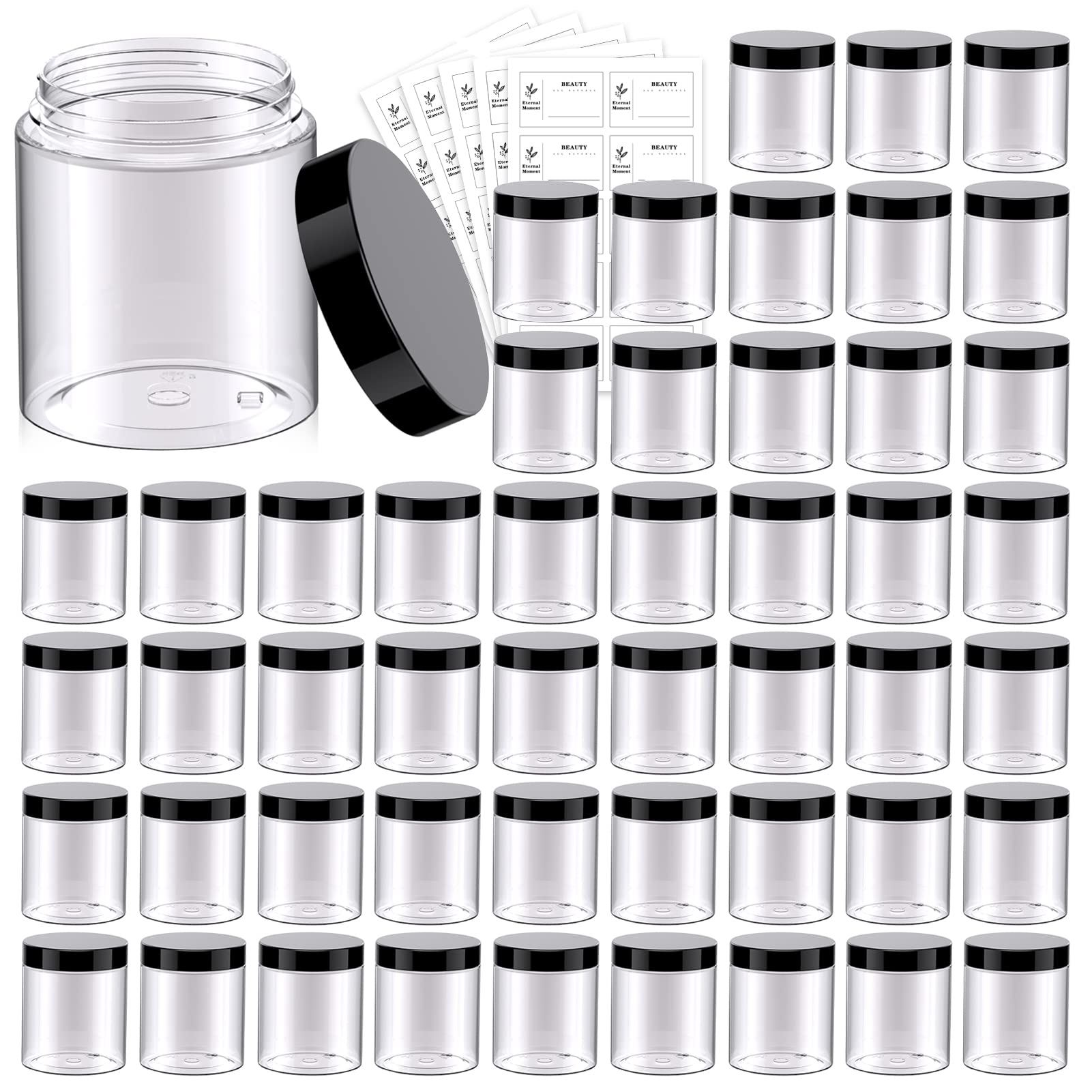 24 Pieces Clear Plastic Round Storage Jars Wide-Mouth Plastic Containers  Jars with Lids for Storage Liquid and Solid Products (Transparent Lid, 4 oz)