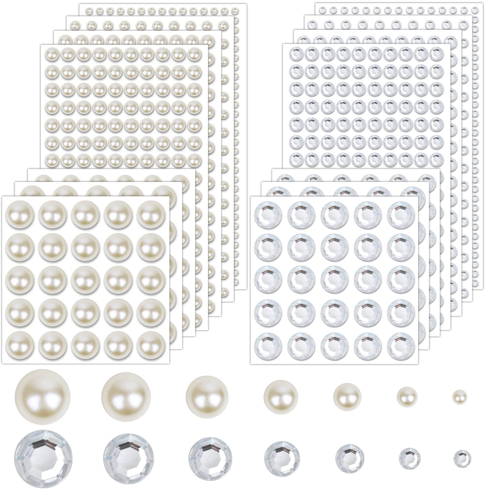 2032 Pieces Self Adhesive Hair Gems and Hair Pearls Face Pearls